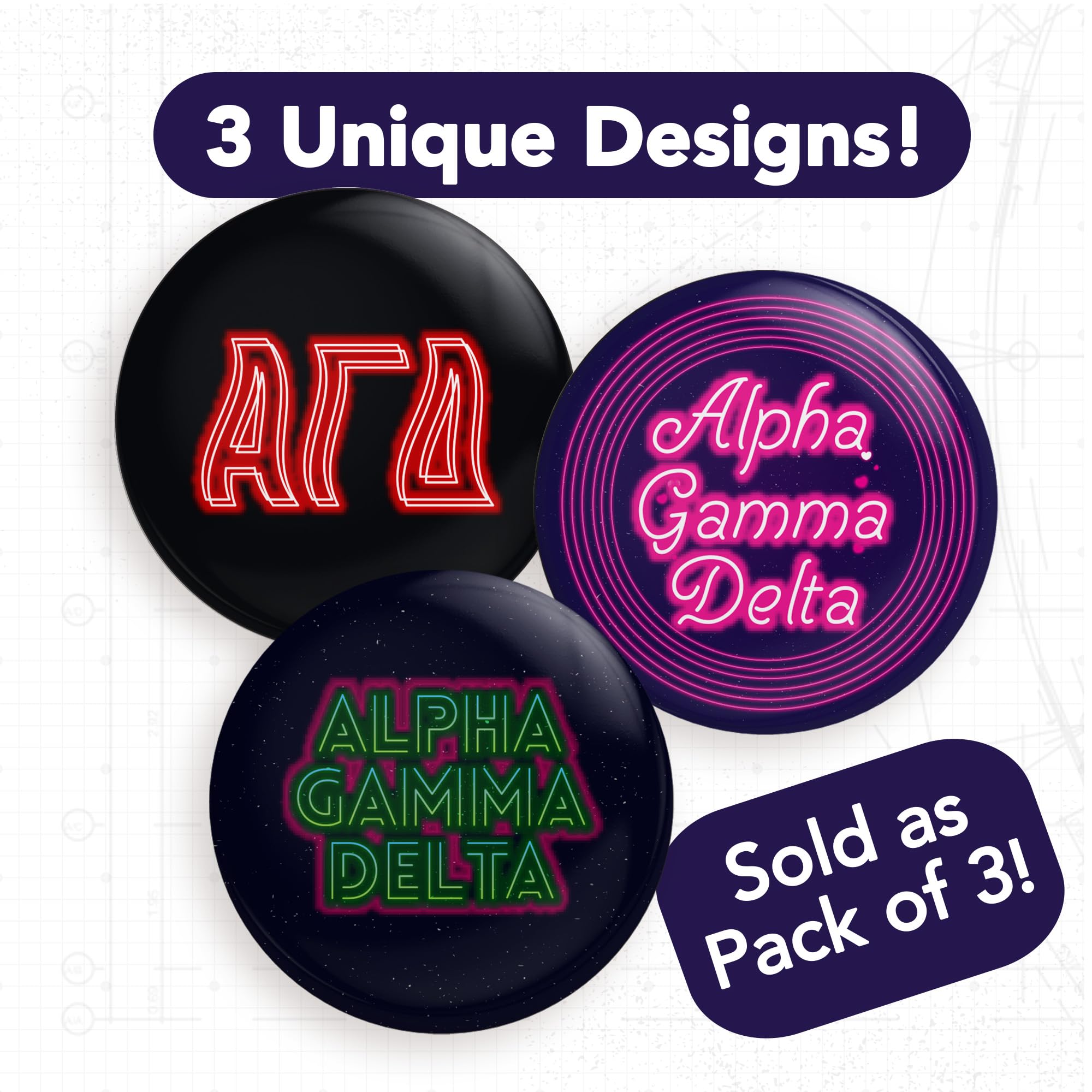 Desert Cactus Alpha Gamma Delta Sorority 3-Piece Button Pin Set - 2.25 Inch Neon Badges for Sorority Sisters, College Events & Greek Life Accessories