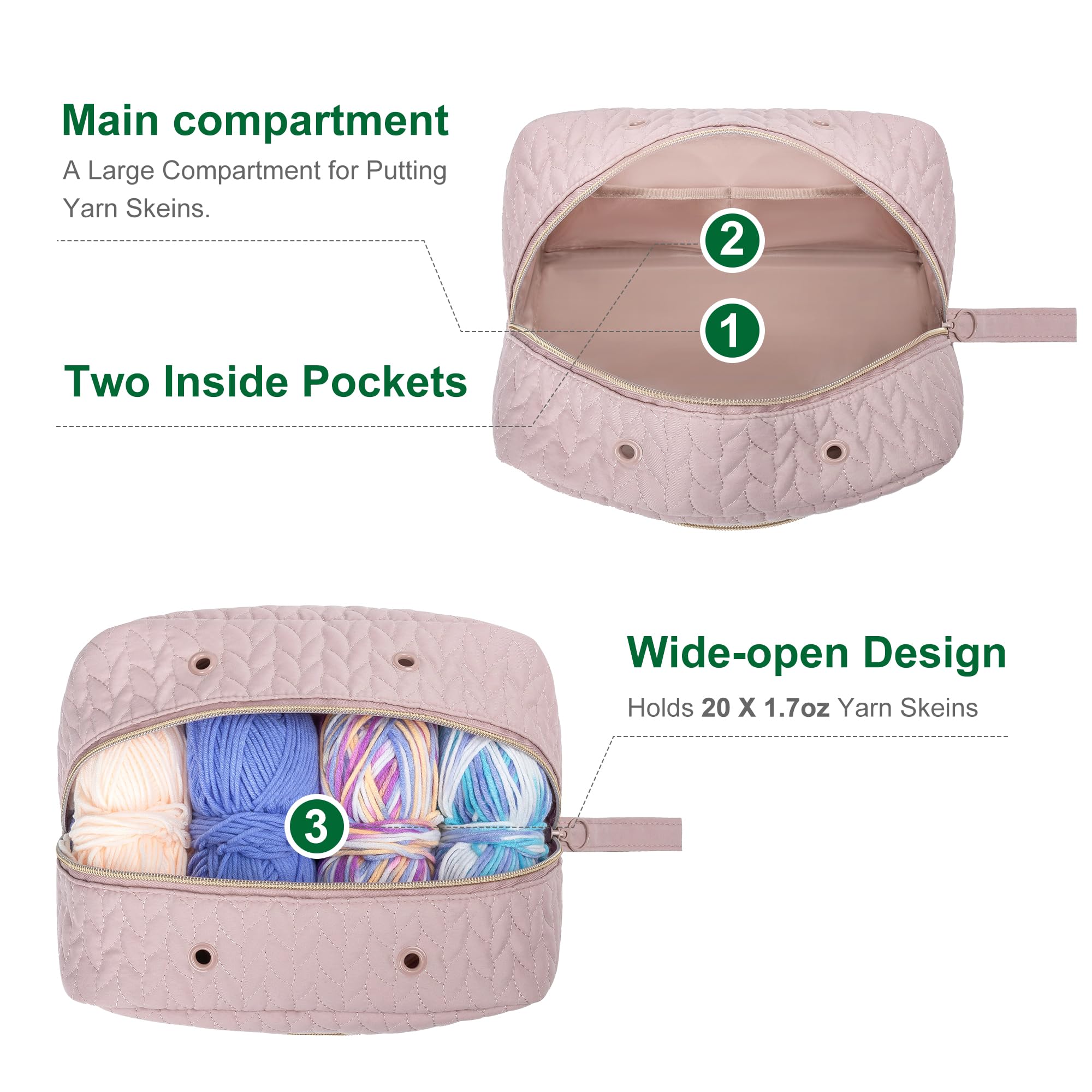 Crochet Bag for Yarn Storage - Knitting Organizer with Pockets - Crochet Hook Case - Perfect Gift for Crafters (Pink) | Great for Knitting Projects, Crocheting Accessories & Craft Storage