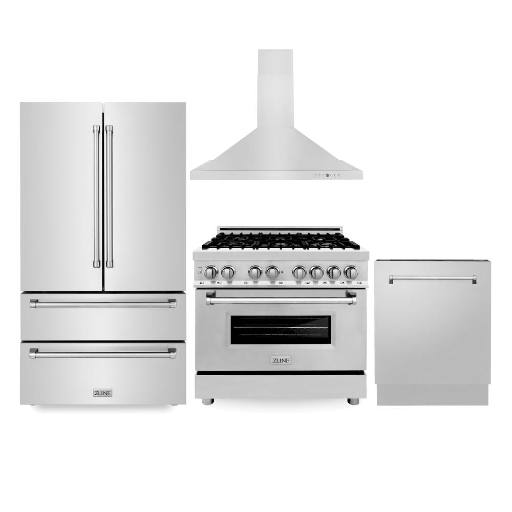 ZLINE 36-inch Stainless Steel Kitchen Package - Dual Fuel Range, Convertible Vent Hood & 24-inch Dishwasher (4KPR RARH36 DWV) | Premium Appliance Bundle for Modern Home Chefs & Gourmet Cooking Enthusiasts