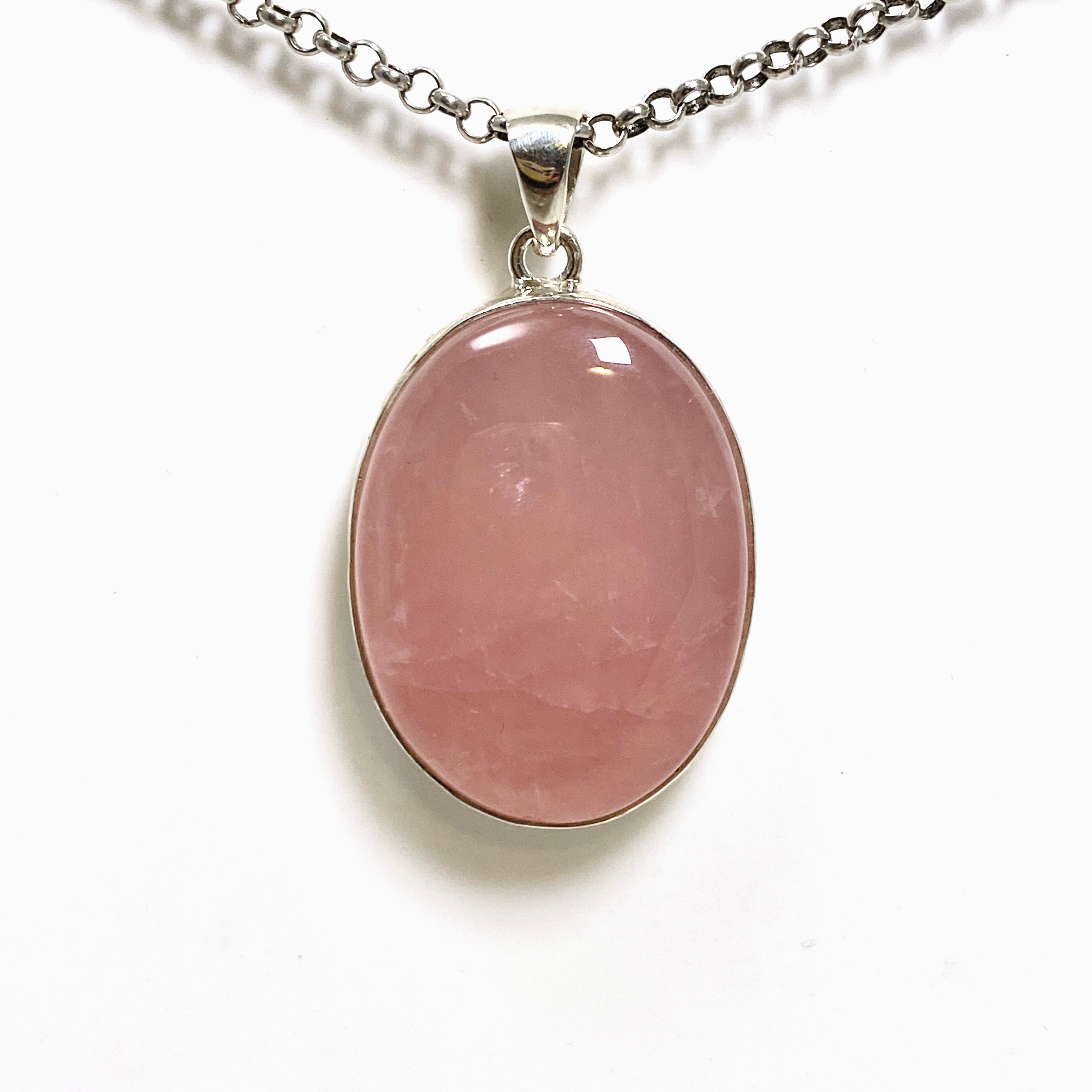 Natural Rose Quartz Oval Cabochon Pendant Necklace - Healing Crystal Jewelry for Women - Perfect for Meditation, Energy Balancing & Spiritual Gifts