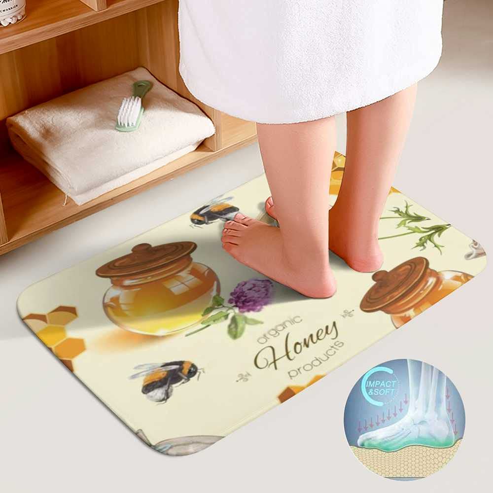 Hapuxt 3-Piece Bath Rug Set - Honey Wild Flowers Bee Design, Anti-Slip Absorbent Bathroom Mats with Toilet Lid Cover & U-Shaped Contour Rug, Machine Washable - Perfect for Bathroom Decor and Comfort
