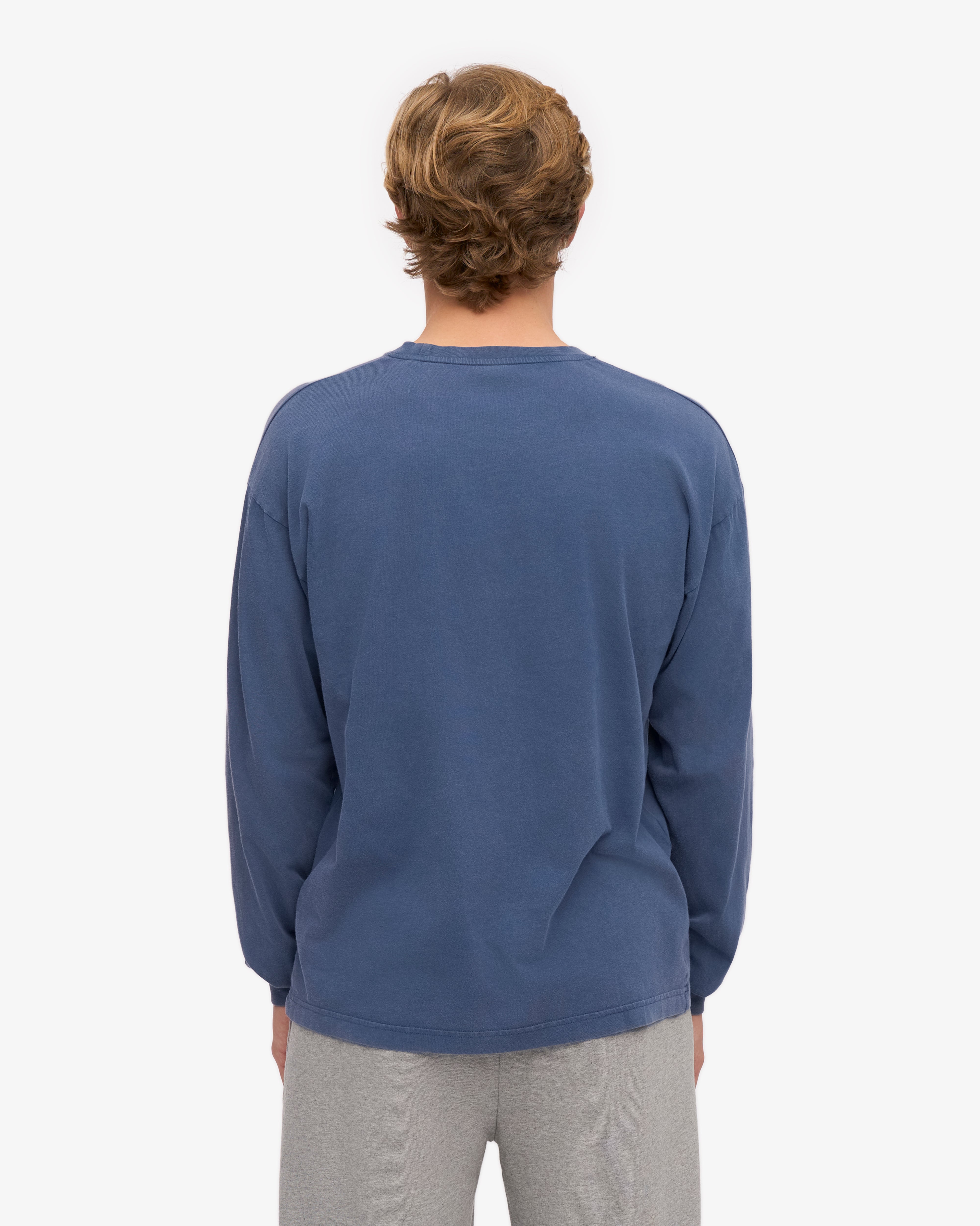 Oversized Organic Long Sleeve T-Shirt for Women & Men - Soft Cotton Comfort Fit - Neptune Blue - Casual Loungewear & Streetwear Style