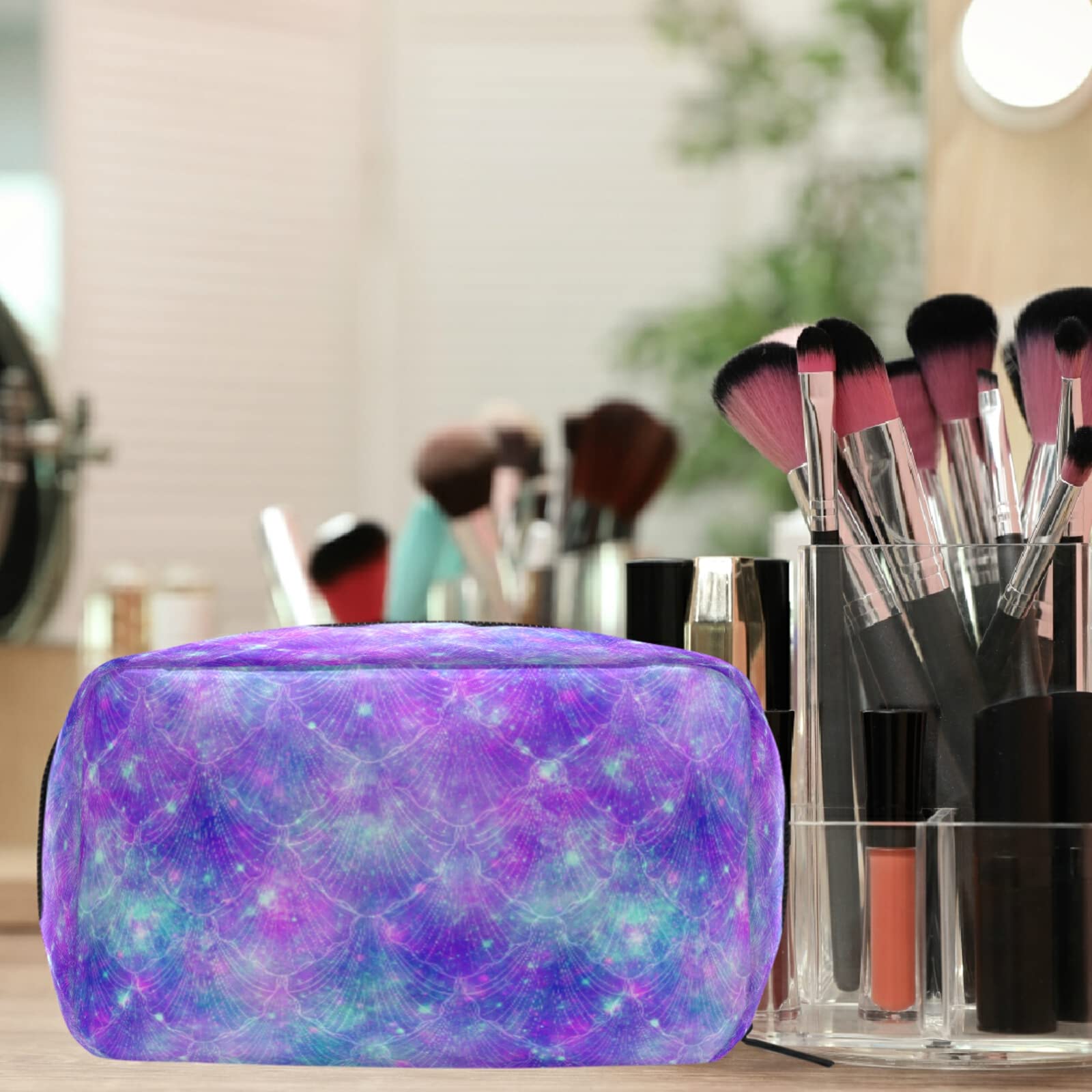 Mermaid Fantasy Cosmetic Bag for Women & Girls - Small Travel Makeup Organizer with Multiple Compartments - Perfect for Toiletries, Cosmetics & Jewelry Storage on Vacation, Gym or Daily Use