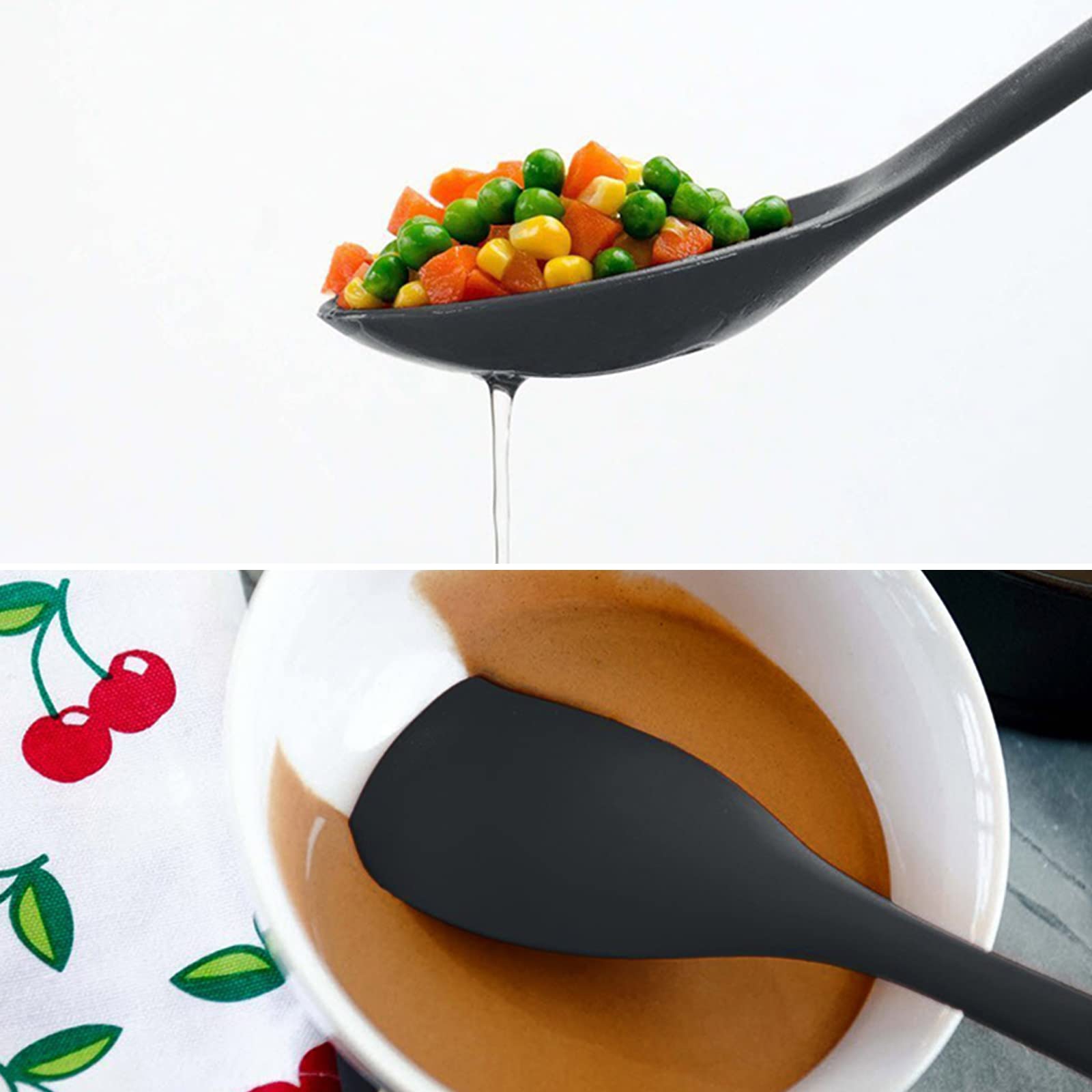 Premium 5-Piece Silicone Cookware Set - Food Grade, Heat Resistant to 446°F - Includes Spatula, Spoon, Slotted Turner & More (Black) - Perfect for Baking, Cooking & Non-Stick Kitchen Utensils