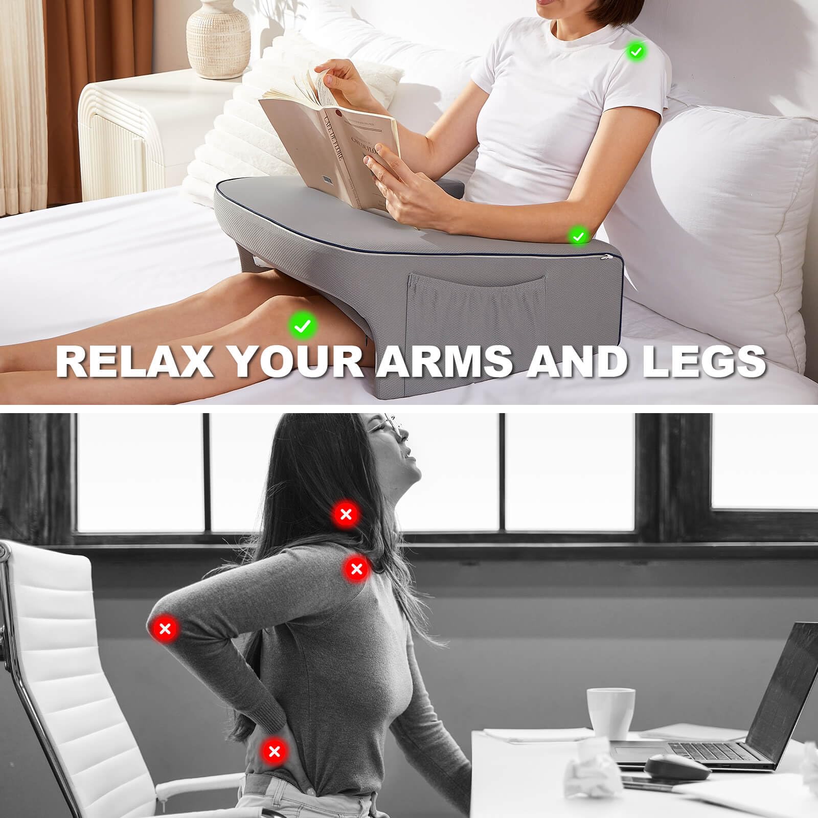 Memory Foam Lap Desk & Reading Pillow for Adults - Portable Work Pillow for Bed, Couch, Office - Perfect for Reading, Crocheting, Laptop Use & Relaxation