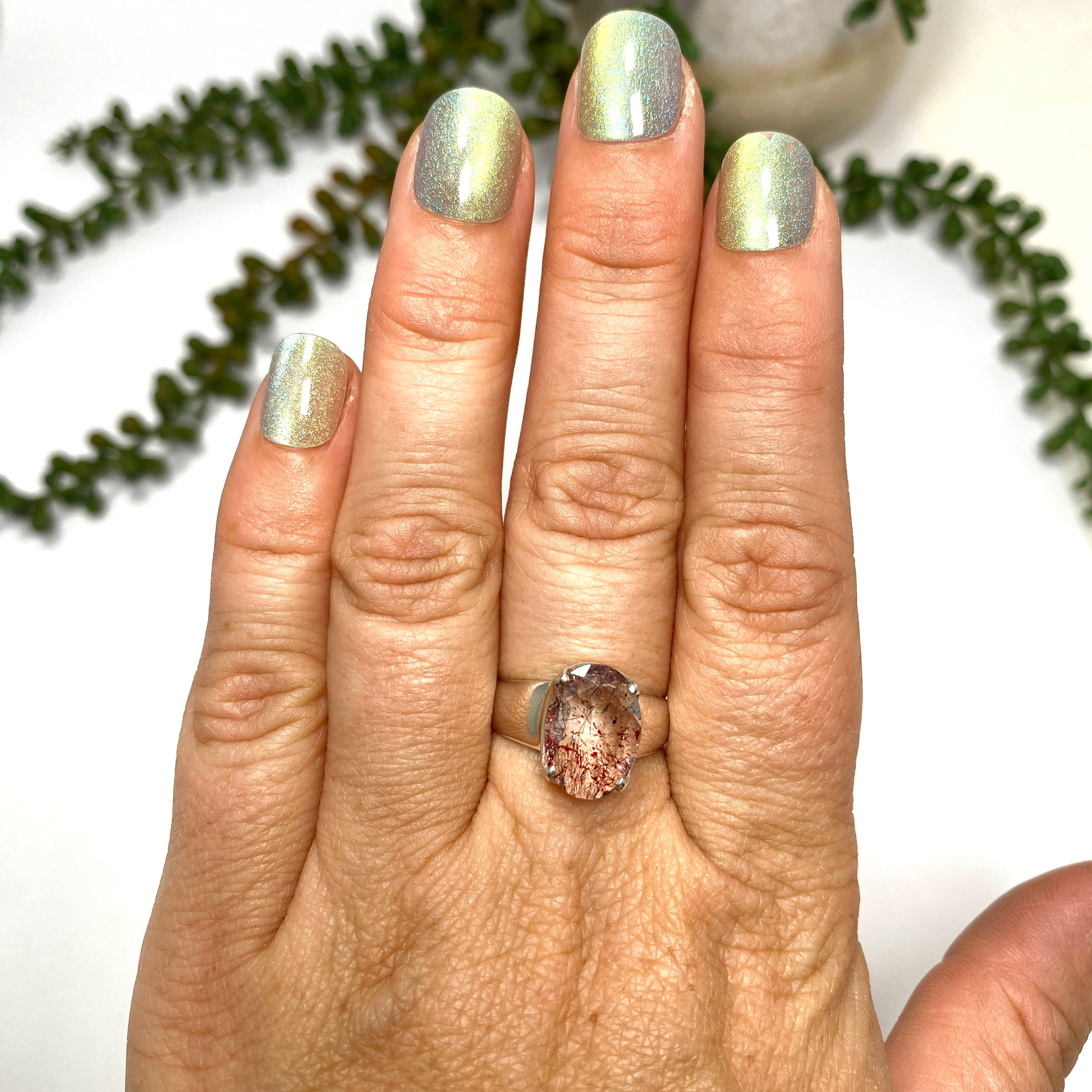 Lepidicrocite in Quartz (Inclusion Quartz) Oval Faceted Ring - Size 7.5 - PRGJ679 - Elegant Jewelry for Women, Perfect for Weddings, Parties & Special Occasions