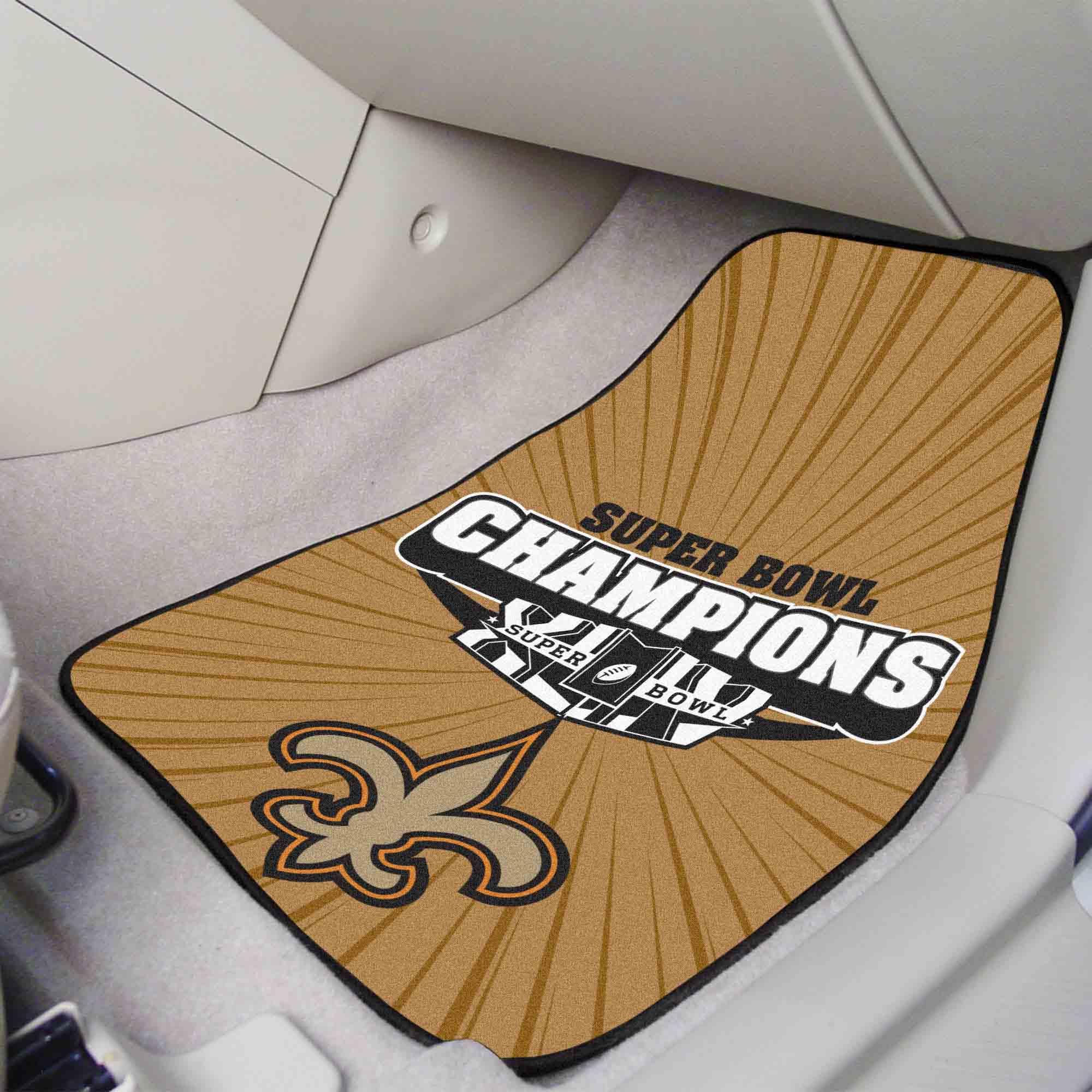 Fanmats New Orleans Saints Super Bowl XLIV Champions Carpet Car Mats - Durable Floor Mats for Cars, Trucks & SUVs - Officially Licensed NFL Team Merchandise - Perfect for Tailgating, Game Day & Saints Fan Gifts