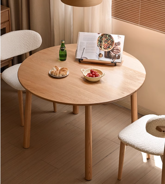 Solid Oak Round Dining Table - Rustic Farmhouse Style for Kitchen & Dining Room - Perfect for Family Gatherings & Dinner Parties