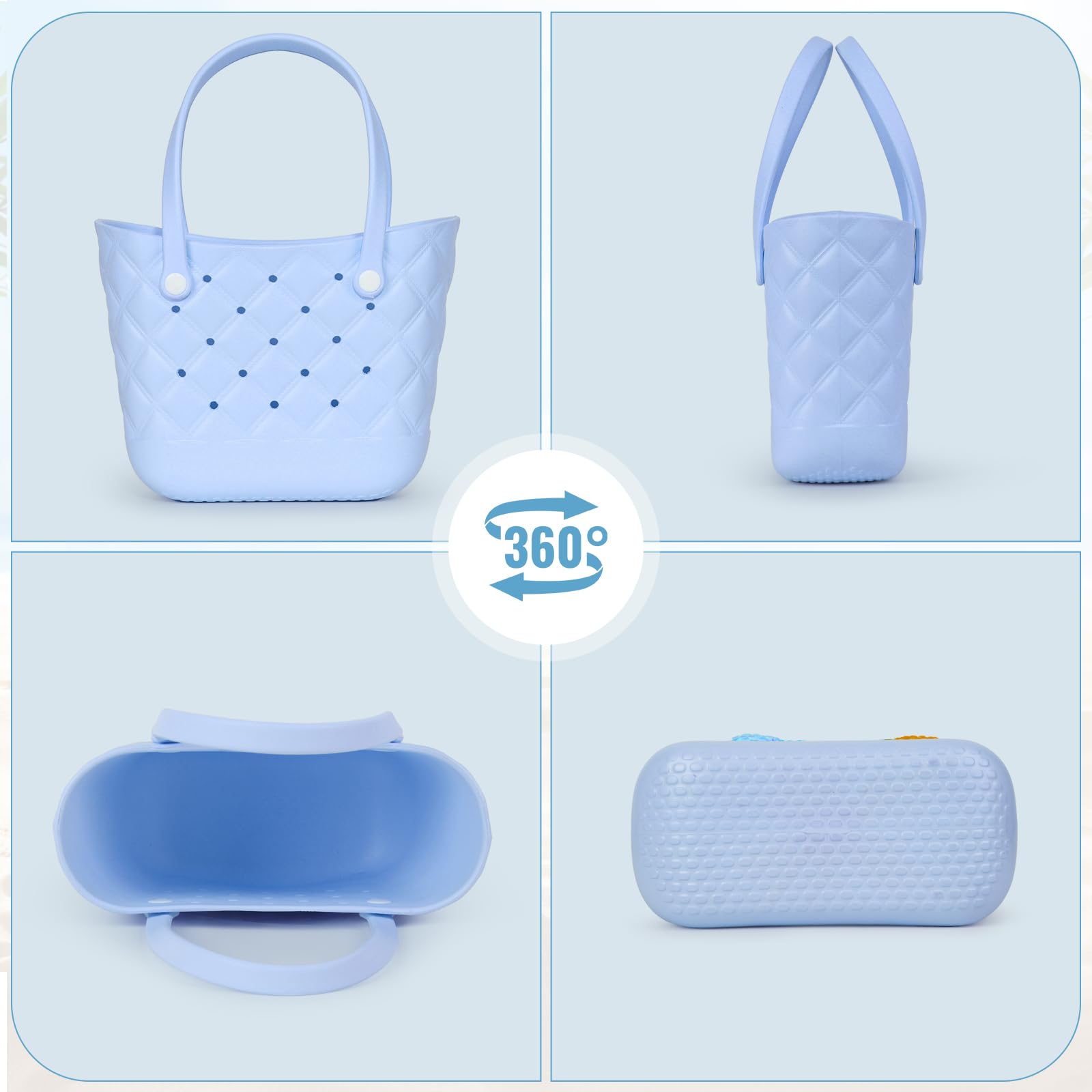 Waterproof Small Rubber Tote Beach Bag for Women & Girls - Lightweight, Durable & Cute (Blue) | Perfect for Beach Trips, Poolside, Shopping & Travel Accessories