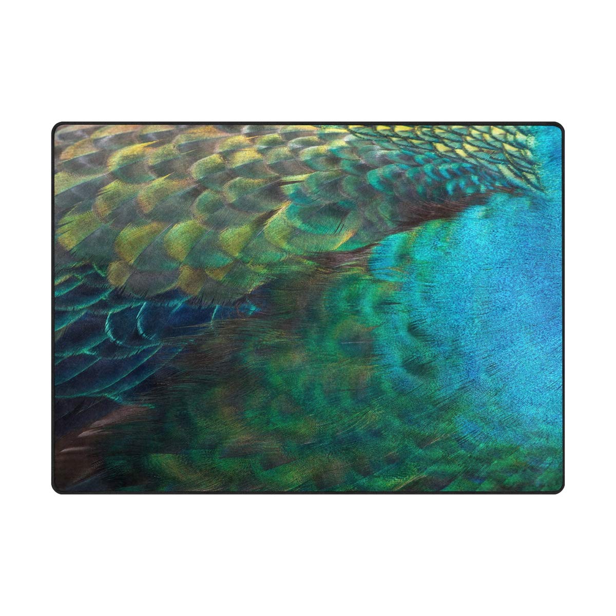 ALAZA 7' x 5' Abstract Peacock Feather Oil Painting Area Rug - Non-Slip Living Room Bedroom Rug for Home Decor, Boho Chic Style | Perfect for Bohemian Decor, Dorm Room, Office & Nursery