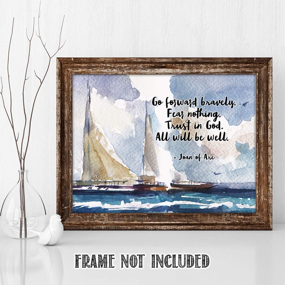 Joan of Arc Quotes Wall Art - Christian Bible Verse Decor, 11x14 Inspirational Poster Print, Religious Home & Office Wall Decor, Perfect Gift for Women, Family & Friends - Ideal for Living Room, Bedroom, Church & Birthday Celebrations (Sailing Boats Design)