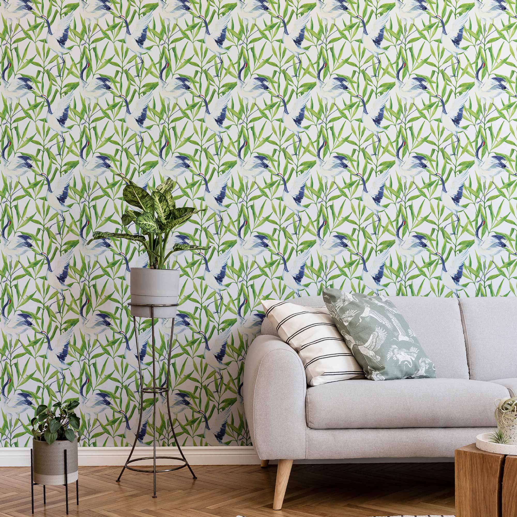 Green Birds Peel and Stick Removable Wallpaper - Self-Adhesive Decorative Wall Mural for Bedroom, Nursery, Living Room & Office Decor