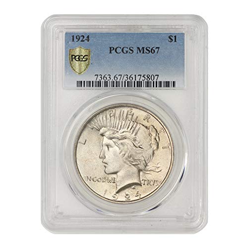 1924 American Silver Peace Dollar $1 MS67 PCGS Certified - Rare Collectible Coin for Investment & Gift Giving