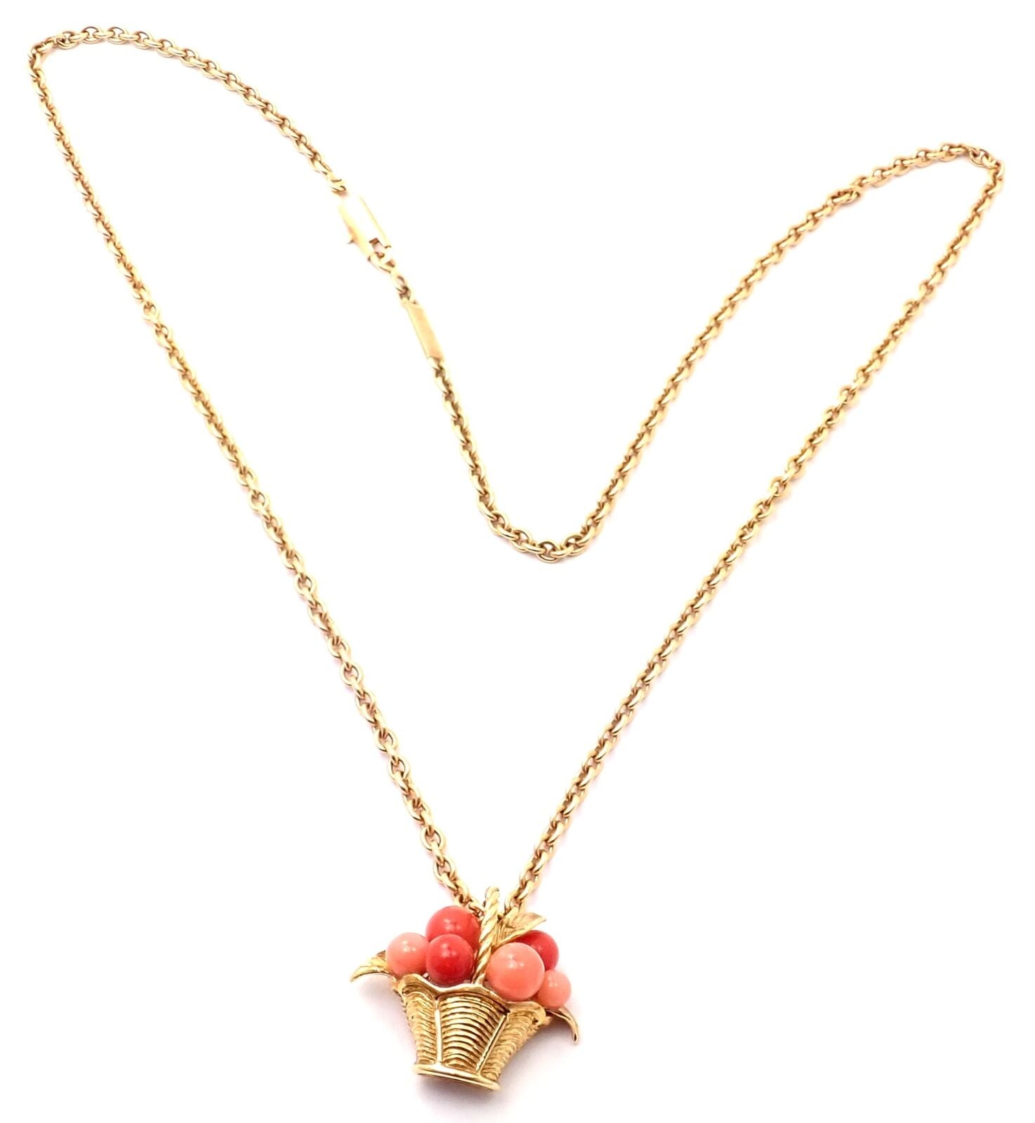 Authentic Van Cleef & Arpels 18k Gold Coral Bead Fruit Basket Pendant Necklace - Luxury Jewelry Gift for Women, Perfect for Weddings, Anniversaries & Special Occasions