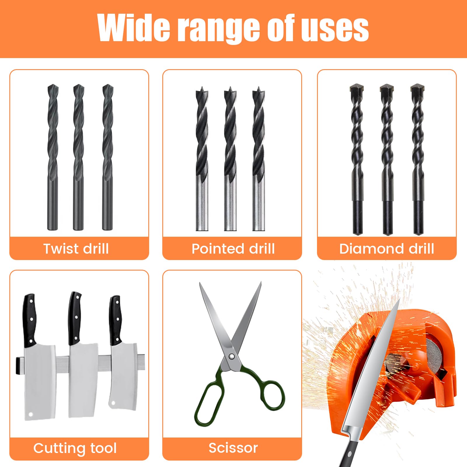 Electric Drill Bit Sharpener - Multipurpose Grinding Tool for HSS, Masonry, Carbide & Metal Bits | Compatible with Power Drills | Perfect for DIY Projects, Woodworking & Metalworking