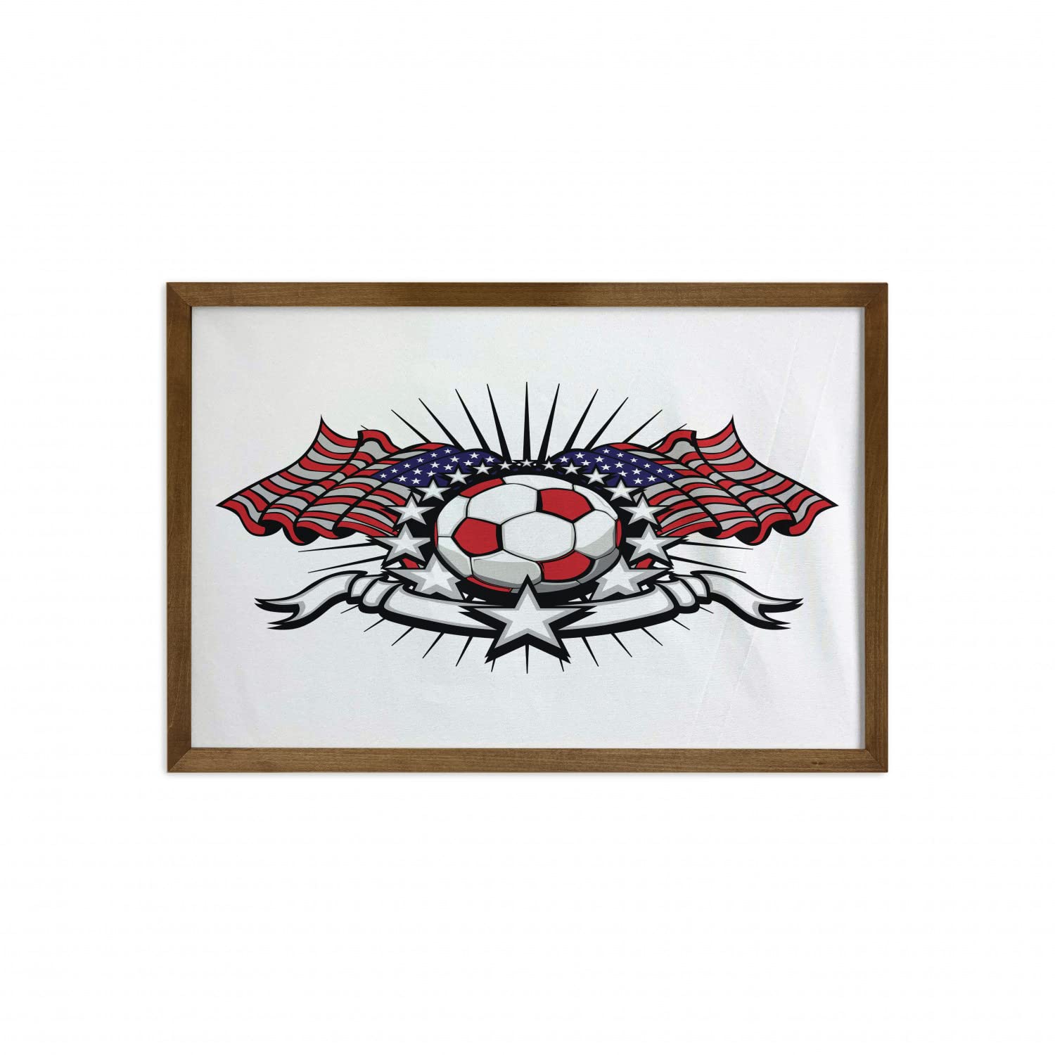 Lunarable Patriotic USA Soccer Framed Wall Art - Stars & Stripes American Flag Design with Teak Wood Frame, 35
