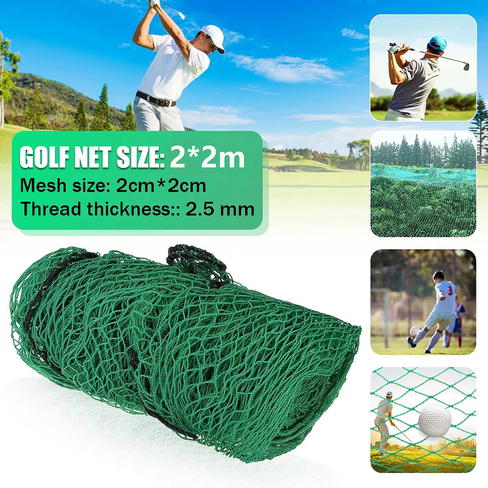 Portable Golf Practice Net - 2x2m Green High Impact Nylon Safety Training Net for Indoor & Outdoor Golf Drills - Perfect for Backyard, Driving Range & Home Use