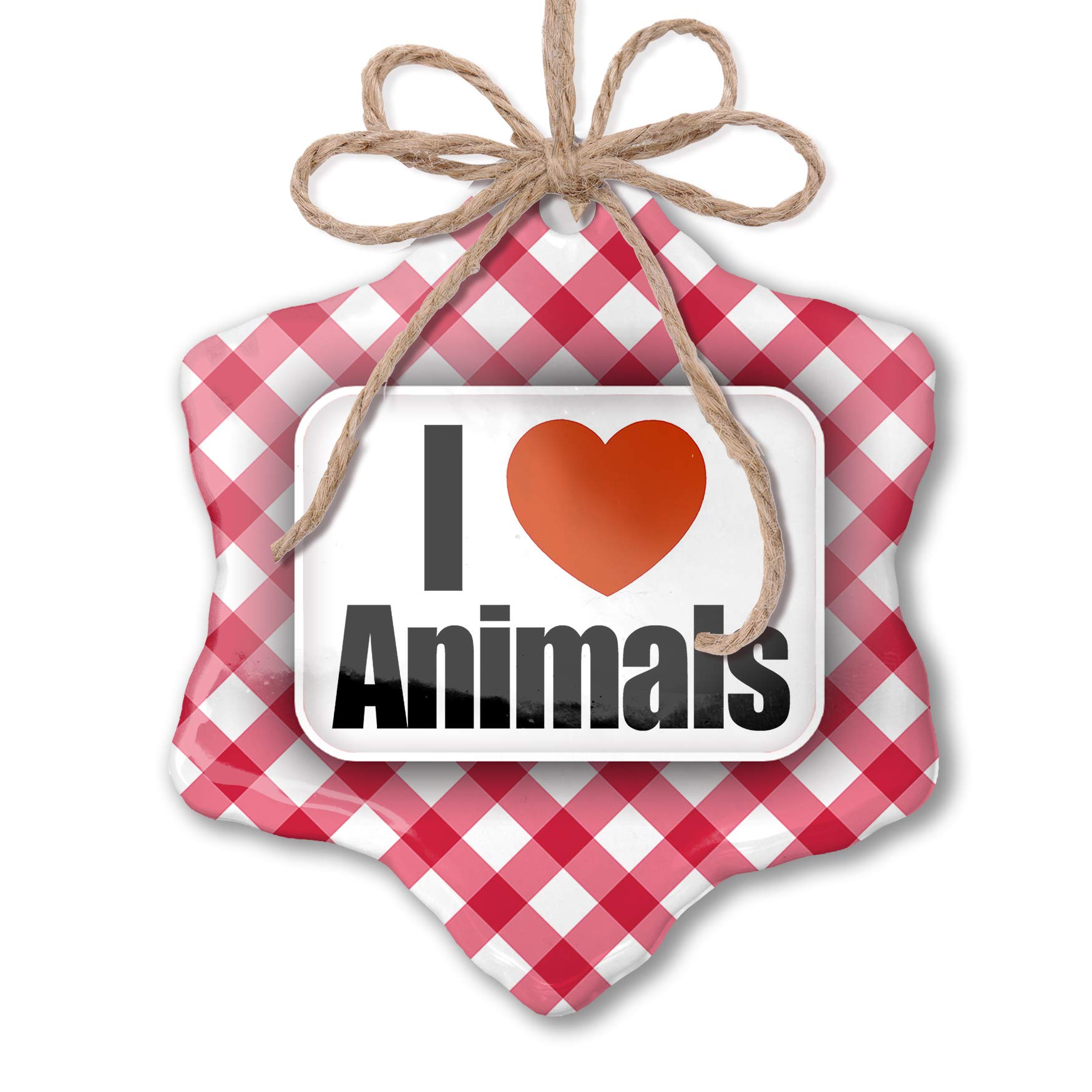Festive Christmas Ornament - I Love Animals Design with Classic Red Plaid Pattern | Perfect for Tree Decor, Holiday Gifts & Pet Lover Presents