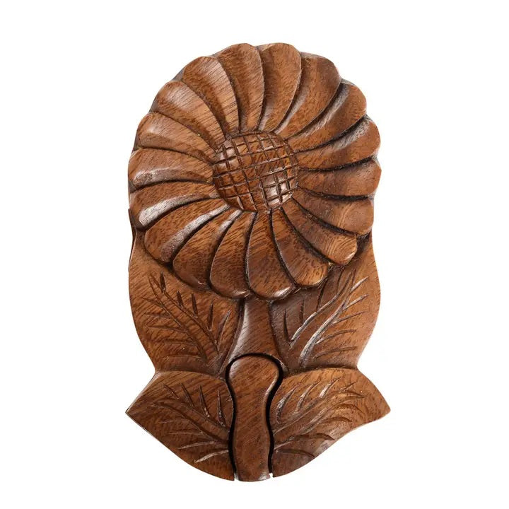 Sunflower Puzzle Box - Wooden Brain Teaser & Secret Storage for Kids & Adults - Perfect for Home Decor, Gifts, and Stress Relief