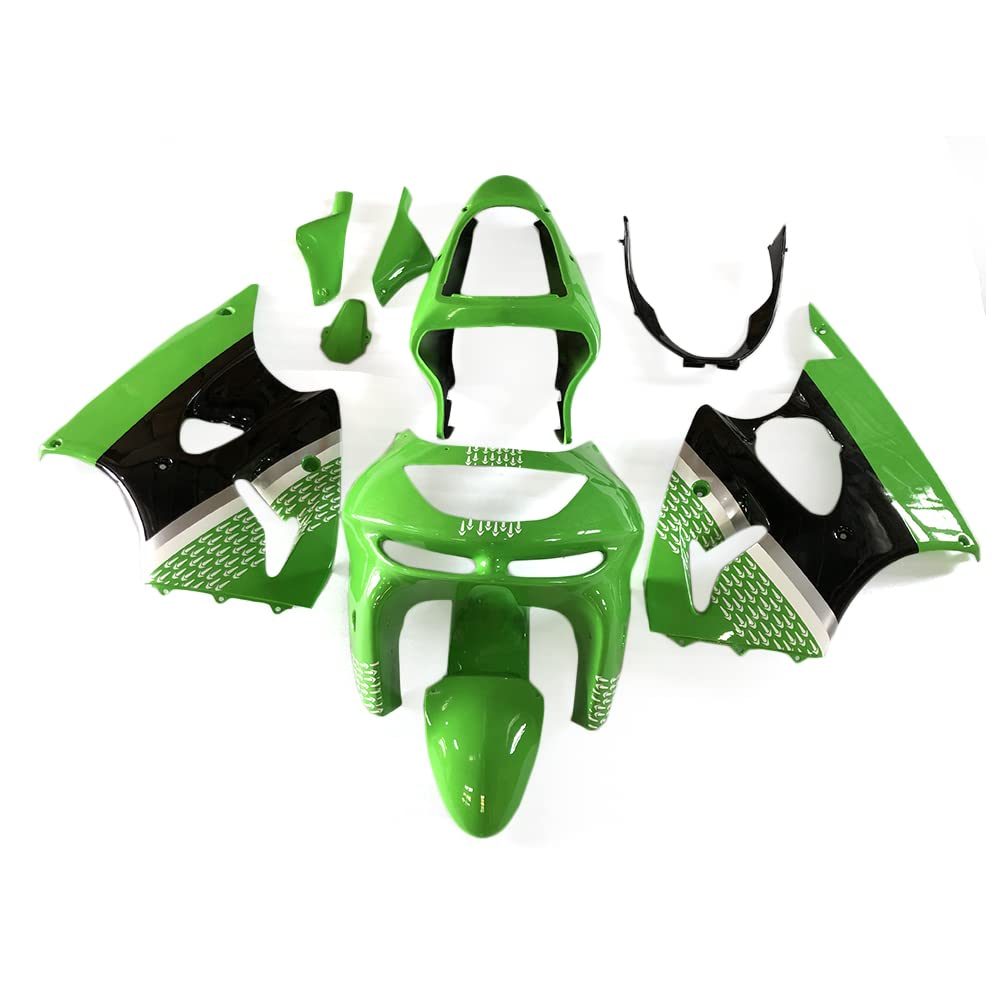FLPRO Motorcycle Full Fairing Kit for Kawasaki ZX-6R 636 (1998-1999) | ABS Plastic Bodywork | Glossy Green Black Edition | Perfect for Racing & Street Riding