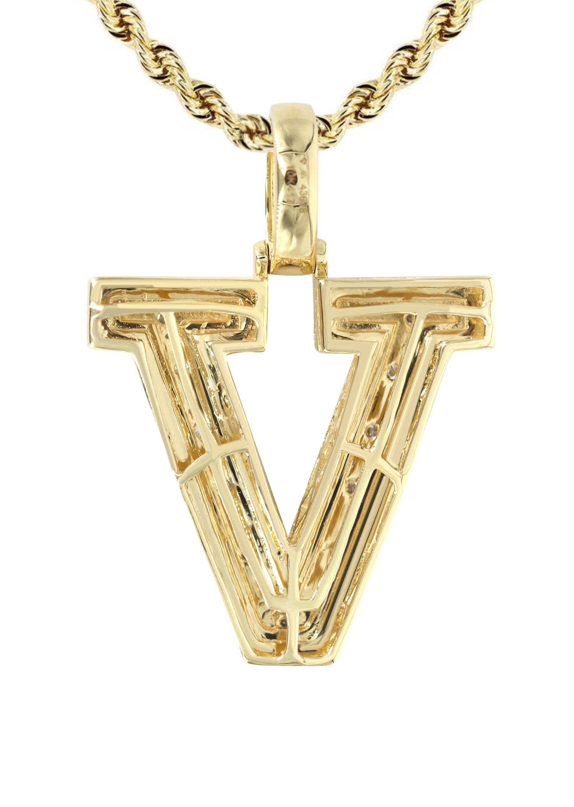 10K Yellow Gold Diamond Letter V Necklace - 13.9 Grams | Elegant Personalized Jewelry for Women, Perfect Gift for Birthday, Anniversary & Valentine's Day
