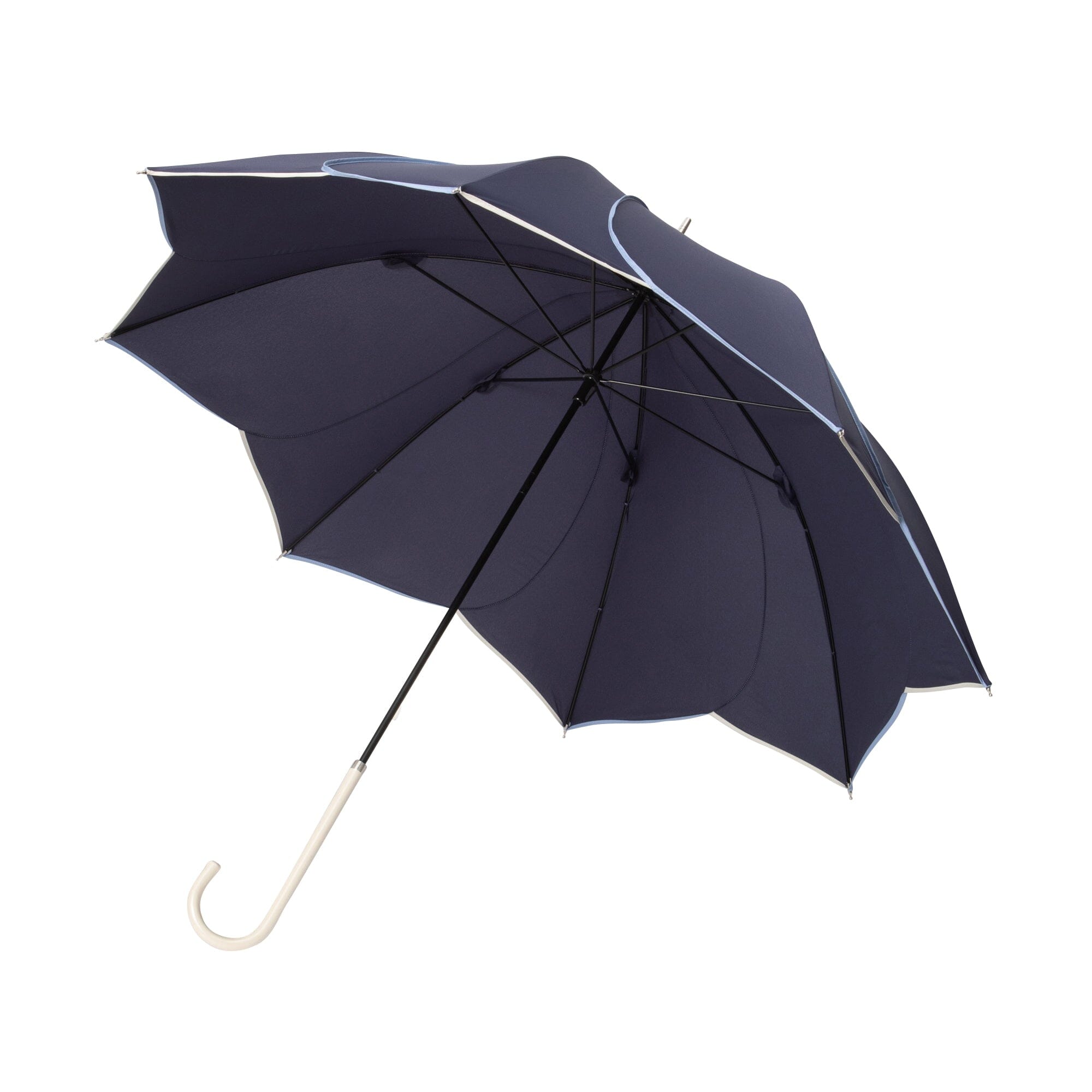 Bicolor Piping Umbrella Navy Blue - Stylish Waterproof Windproof Compact Travel Umbrella for Men & Women - Perfect for Rainy Days, Commuting, and Outdoor Activities
