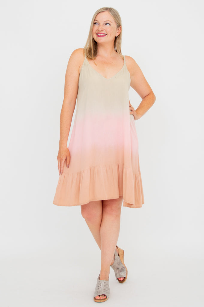 Ettie Dress - Tan Dip Dye Summer Maxi Dress for Women | Boho Chic Beach Dress for Vacation, Wedding Guest & Outdoor Events