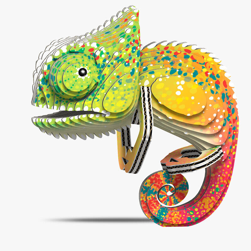 Eugy 3D Cardboard Model Kit - Build Your Own Chameleon | DIY Animal Puzzle for Kids & Adults | Fun Educational STEM Toy for Home Decor, Classroom Activities & Creative Gifts