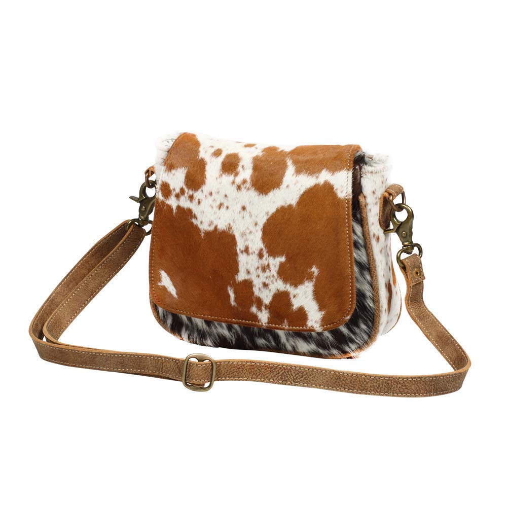 Myra Small Crossbody Bag - Genuine Cowhide & Leather Flap Over Purse for Women | Perfect for Everyday Use, Travel & Casual Outings