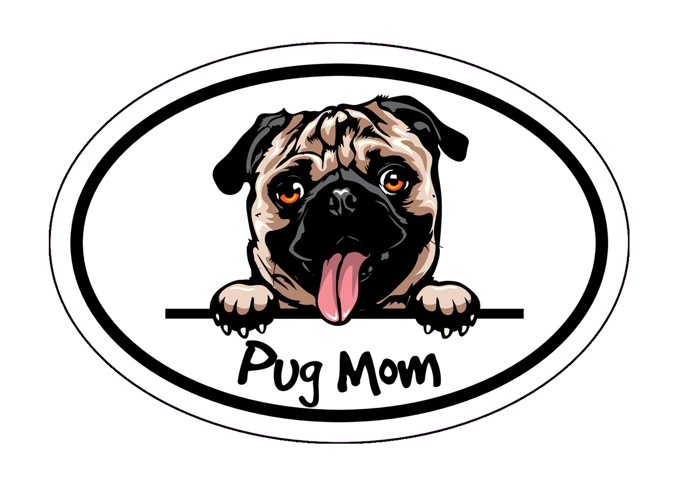 WickedGoodz Oval Smiling Pug Mom Decal - Durable Pug Dog Bumper Sticker for Laptops, Tumblers, Windows, Cars, Trucks, Walls - Perfect for Pug Lovers and Home Decor
