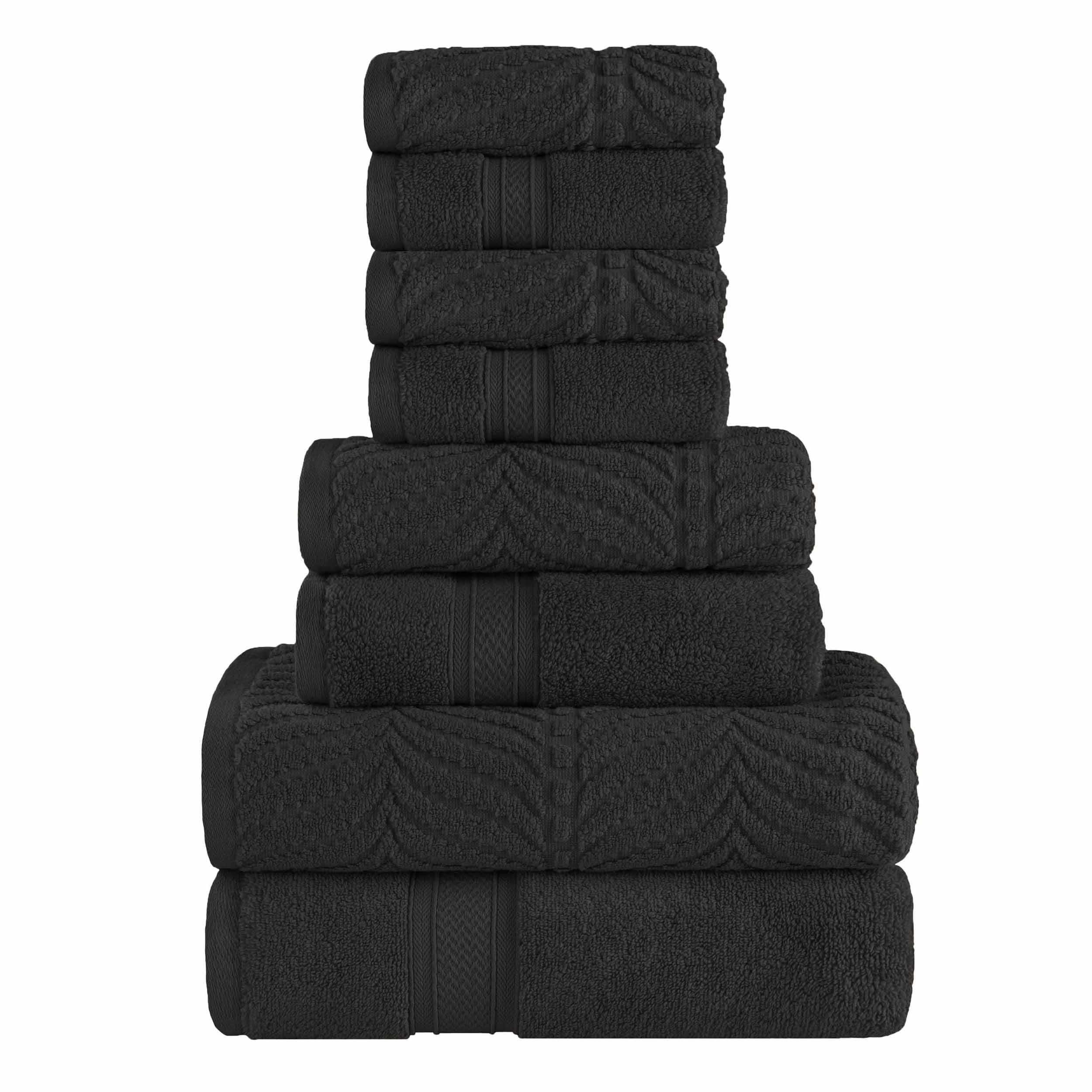 Premium 8-Piece Zero Twist Cotton Towel Set - Solid & Jacquard Chevron Design for Bath, Spa, and Luxury Home Decor