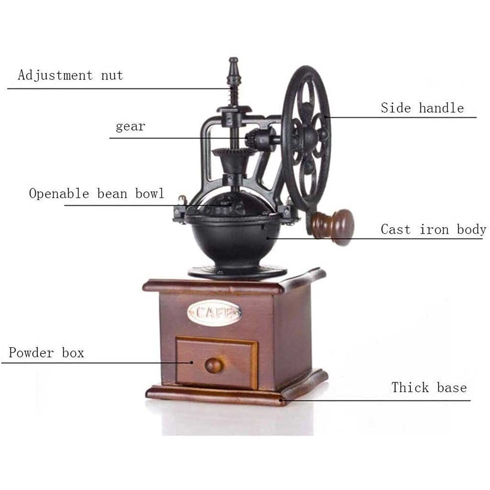 Premium Manual Coffee Grinder - Vintage Wooden Hand Crank Mill with Cast Iron Roller for French Press, Espresso & Pour Over | Perfect for Home, Office & Camping Brewing