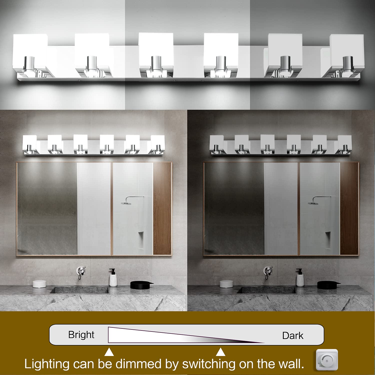 SOLFART 42.1 Inch Dimmable LED Vanity Light - 6-Light Modern Bathroom Mirror Fixture in Gloss Chrome | Perfect for Bathroom Makeup Lighting, Dressing Room Illumination & Modern Home Decor