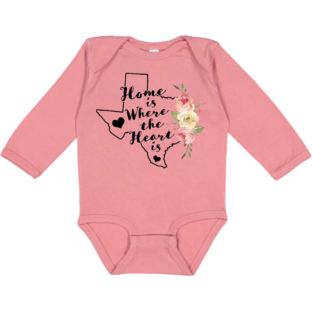 Inktastic Texas Home is Where The Heart is Watercolor Print Long Sleeve Baby Bodysuit - Soft Cotton Onesie for Newborns & Infants - Perfect for Family Photos, Holidays & Casual Outings