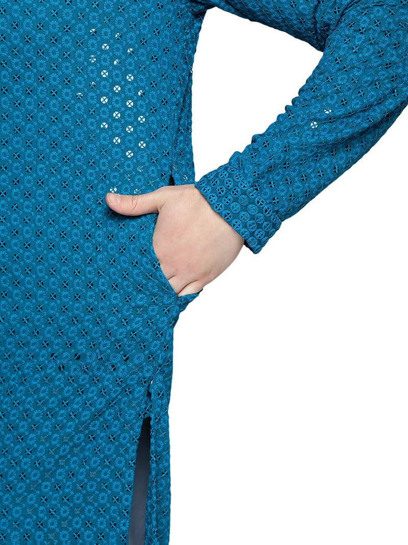 Men's Indian Cotton Kurta Pajama Set with Chikankari Embroidery & Sequins | Maple Clothing | Traditional Ethnic Wear for Festivals, Weddings & Cultural Events