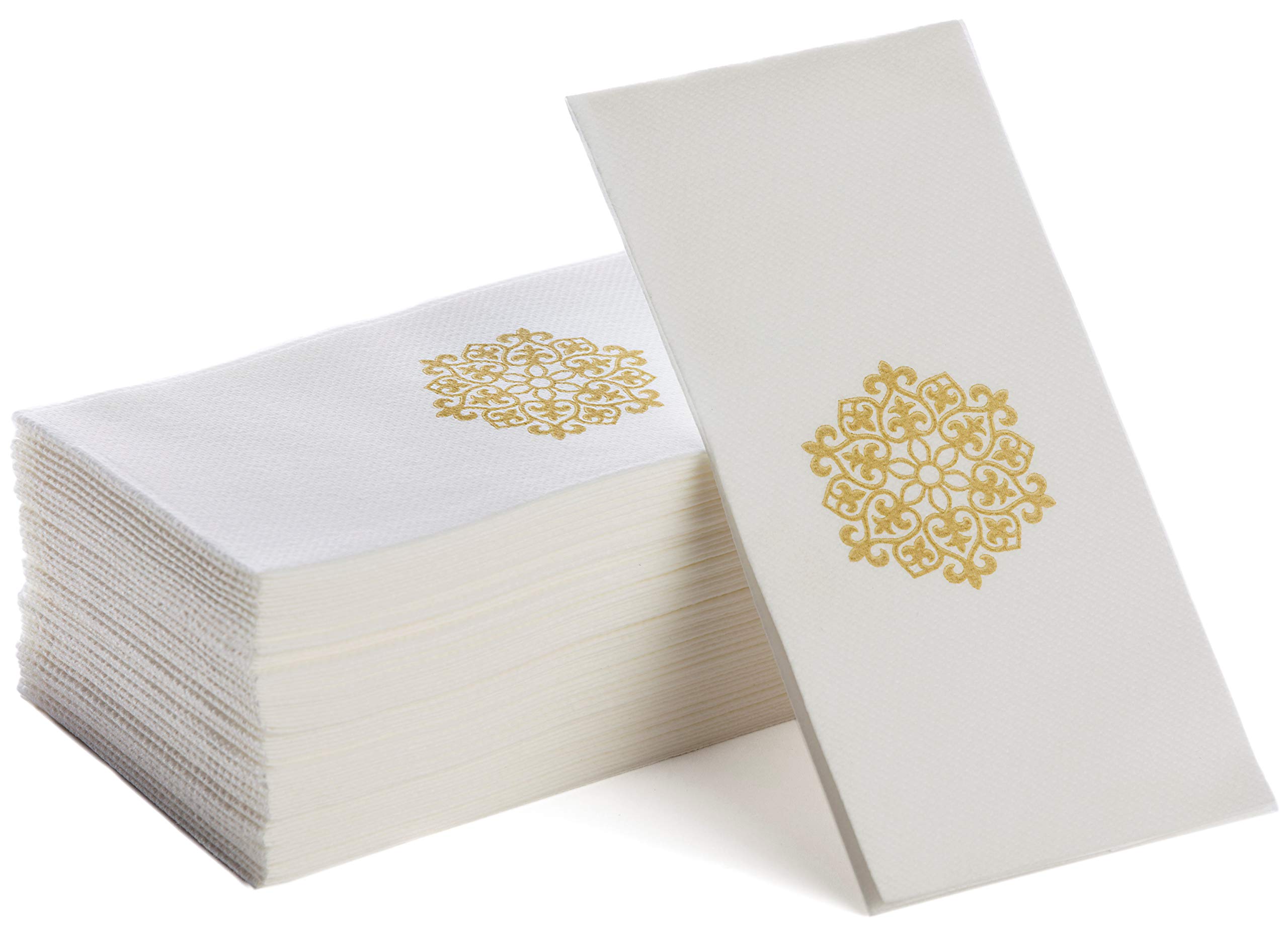 Soft & Absorbent Linen Feel Disposable Paper Napkins - Decorative Hand Towels for Kitchen, Bathroom, Parties, Weddings & Events (Gold Flower Design) | Perfect for Elegant Dining, Home Decor & Special Occasions