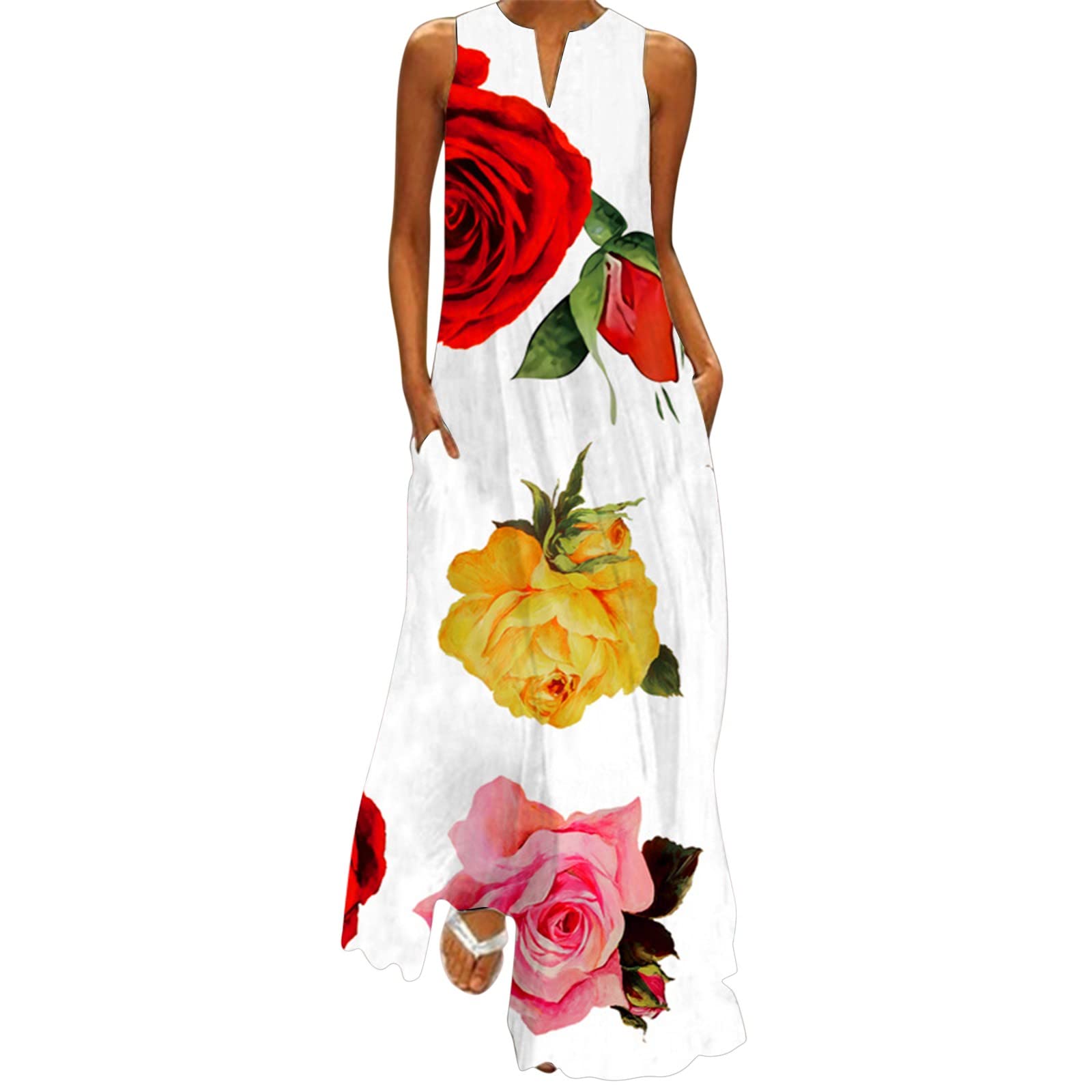 Plus Size Summer Maxi Dress - Floral Print Boho Long Sundress for Women | Perfect for Beach Vacations, Music Festivals & Casual Outings