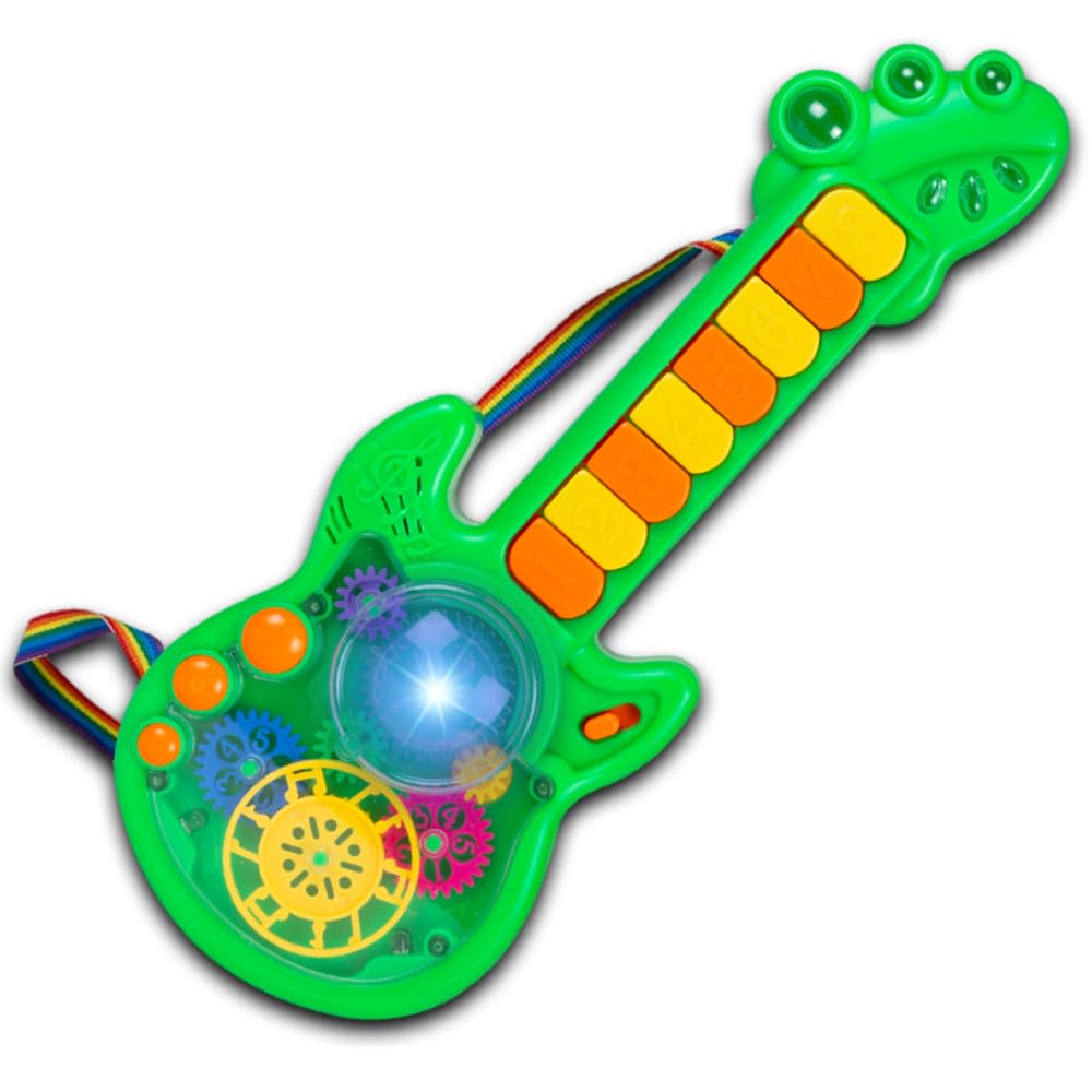 Gooyo GY999-53 Kids Electric Toy Guitar - 8-Key Musical Instrument with 3D Gears & LED Light Effects | Battery-Powered Learning Toy for Toddlers, Boys & Girls (Green, Requires 3 AA Batteries) | Perfect Birthday Gift & Early Childhood Music Education Tool