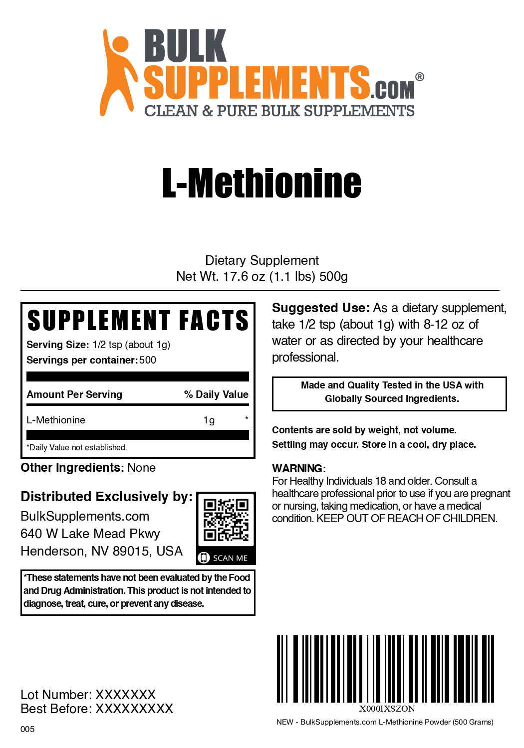 Premium L-Methionine Powder 1000mg - Pure Amino Acid Supplement for Muscle Growth, Liver Health & Detox - Vegan, Non-GMO, Gluten-Free - Ideal for Bodybuilding, Fitness & Wellness Routines