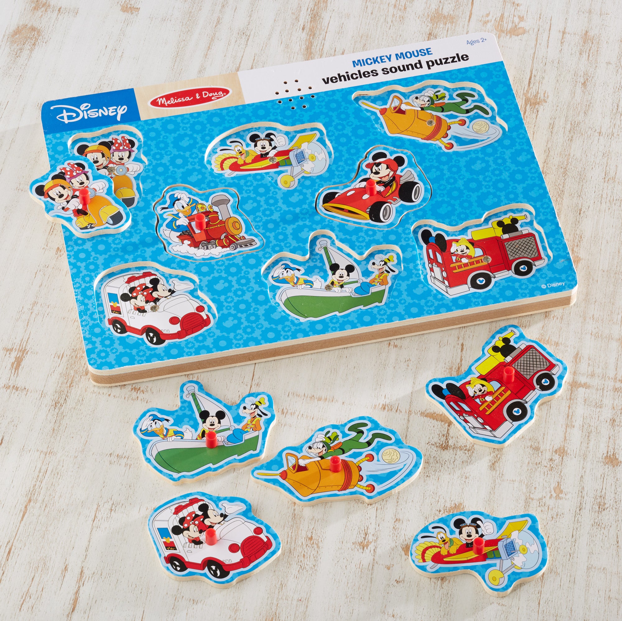 Disney Mickey Mouse & Friends Vehicles Sound Puzzle - 8 Piece Wooden Toy for Kids, Toddler Learning & Early Education - Perfect for Playtime, Birthday Gifts & Preschool Activities