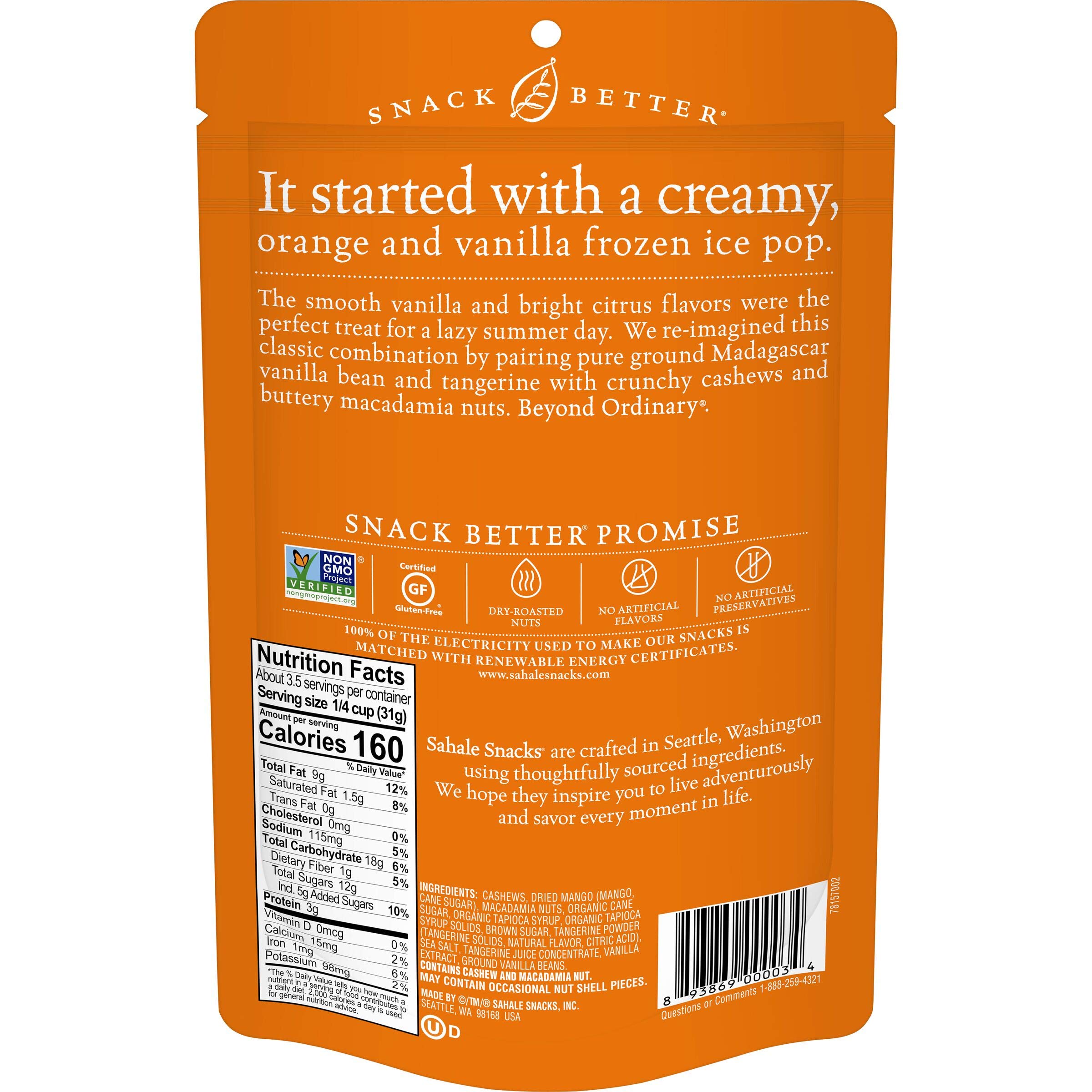 Sahale Snacks Tangerine Vanilla Glazed Cashew & Macadamia Nut Mix - 4oz Bag | Healthy Snacks for Hiking, Travel & Office | Non-GMO, Gluten-Free Nuts