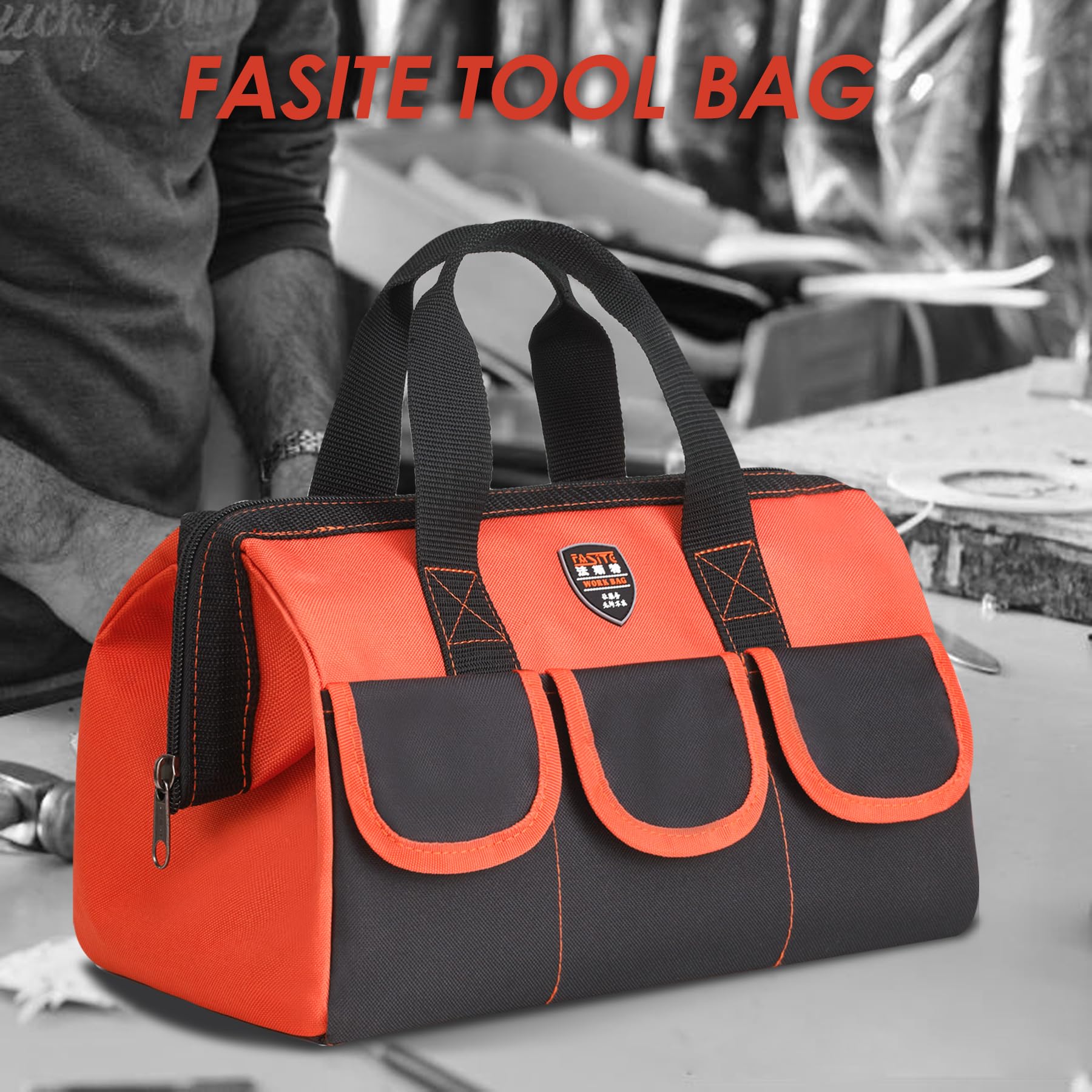 FASITE 12-Inch Waterproof Canvas Tool Bag for Electricians & Handymen - Wide Mouth Design (2-Pack) - Perfect for Construction Sites, Home Repairs & DIY Projects