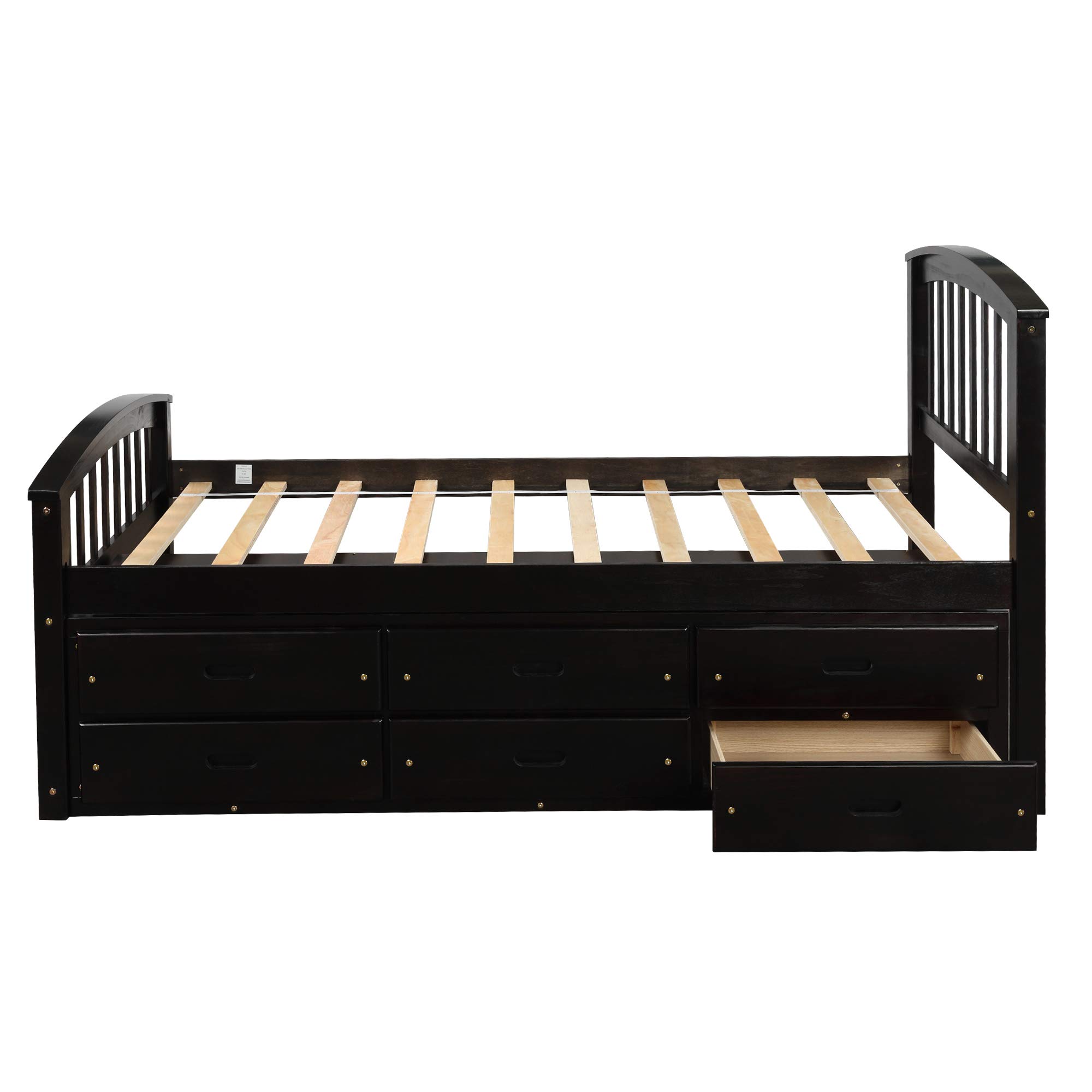 MERITLINE Wood Twin Storage Platform Bed with 6 Drawers, Headboard & Footboard - Space-Saving Captain Bed for Kids' Room | Perfect for Small Bedrooms, Dormitories & Guest Rooms