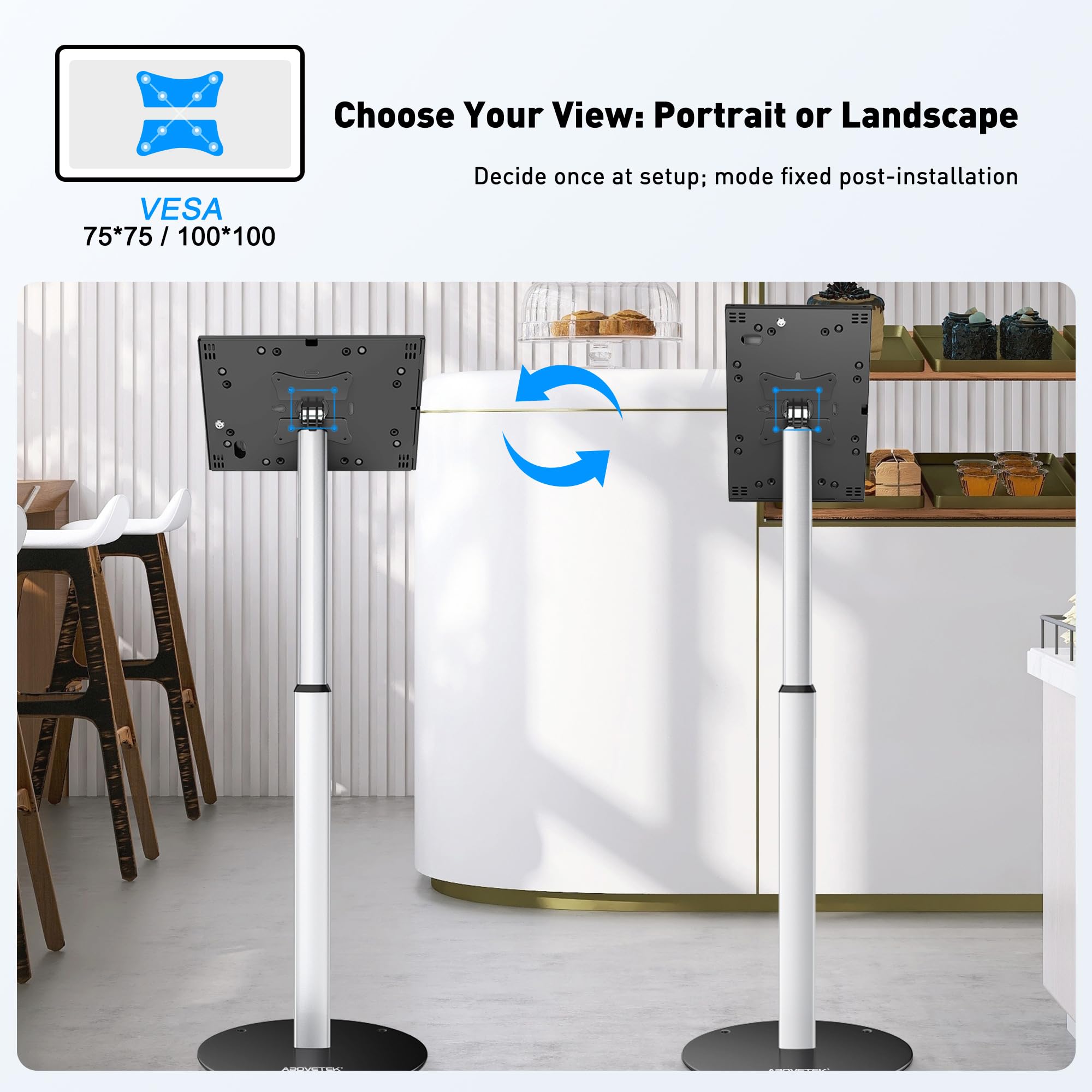 AboveTEK Anti-Theft iPad Floor Stand - Adjustable Secure Kiosk POS Tablet Holder with Lock & Key for iPad Air/Pro (Retail Business Use) - Perfect for Secure Tablet Displays in Stores, Restaurants, and Exhibitions
