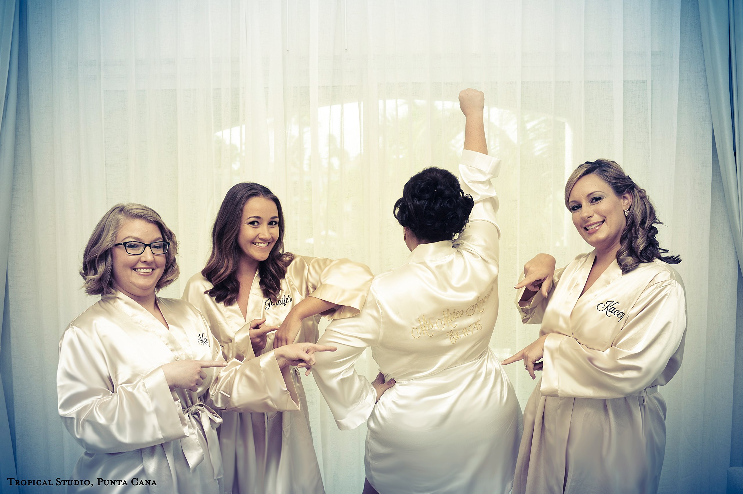 Personalized Mrs. Satin Bridal Robe - Elegant White Wedding Gown for Bride, Bridal Party, Bachelorette & Honeymoon - Perfect for Getting Ready, Photos & Special Occasions