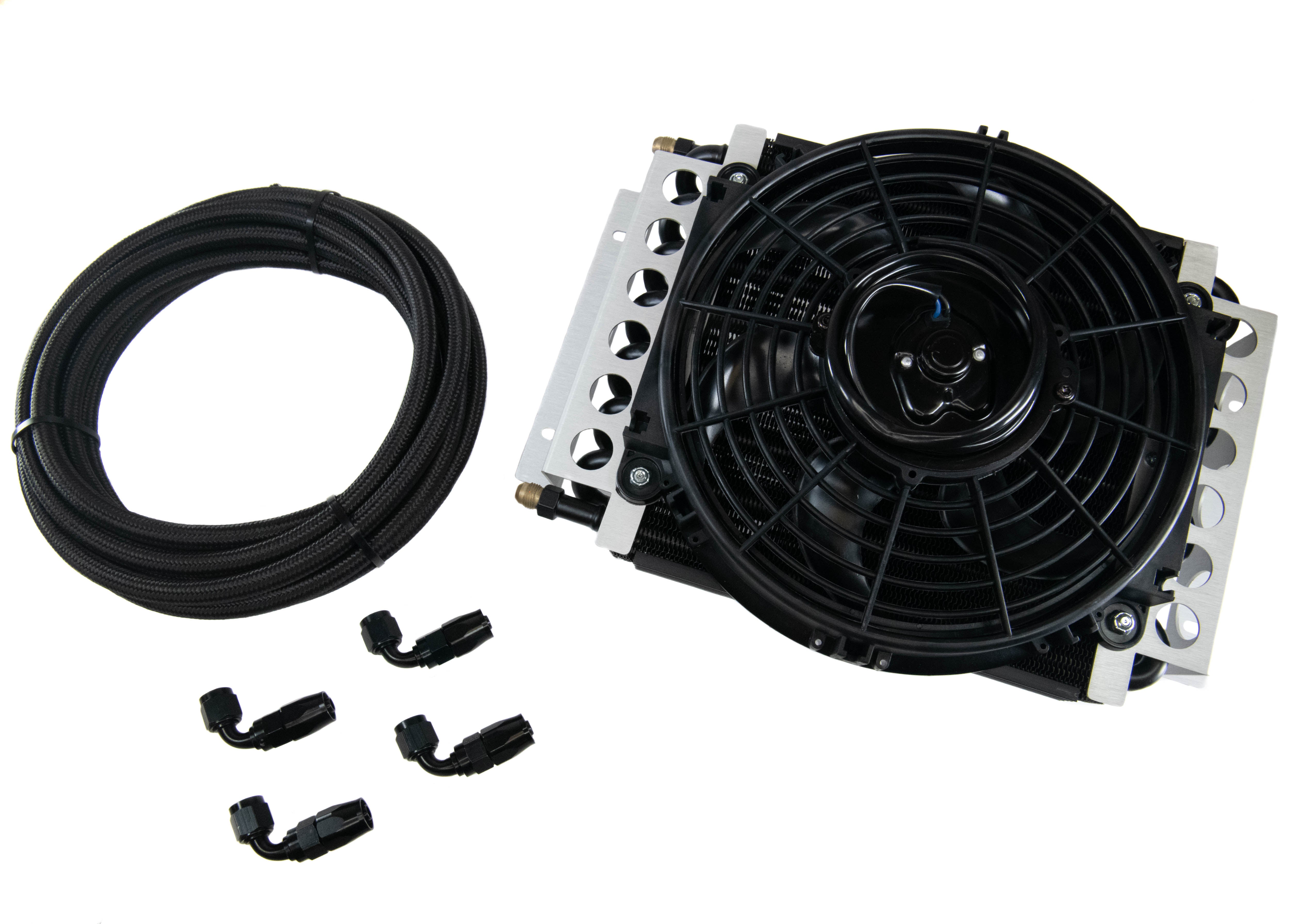 Derale 4L80E Transmission Cooler Kit with Fan & Fragola 20ft Line - High-Performance Cooling Solution for Trucks, RVs & Performance Vehicles - Perfect for Towing, Off-Roading & Heavy-Duty Applications