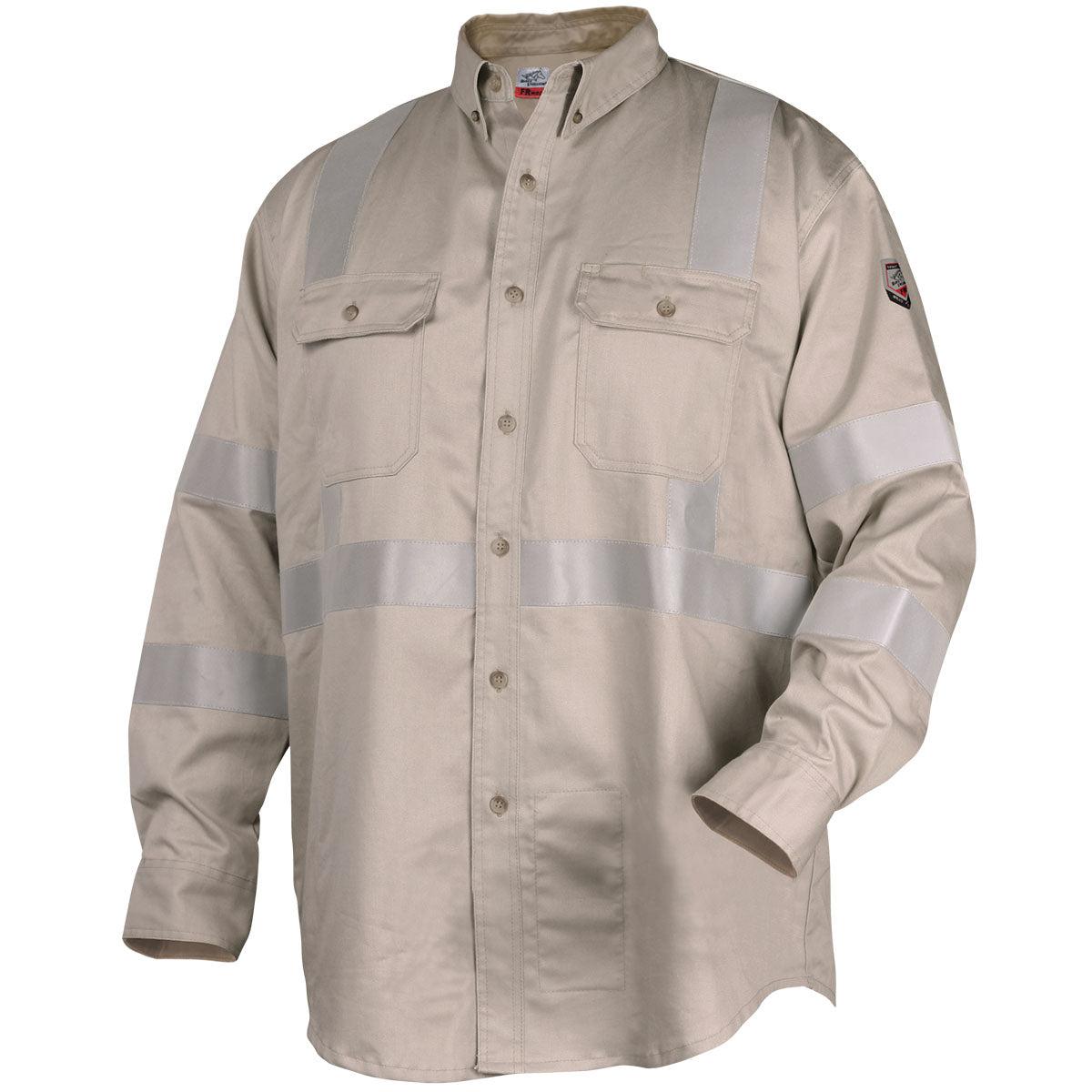 Black Stallion TruGuard 300 FR Reflective Work Shirt - Flame Resistant Safety Shirt for Construction & Industrial Work, Stone Color WF2112 ST - Ideal for Outdoor Labor, Night Shifts & High-Visibility Work Environments