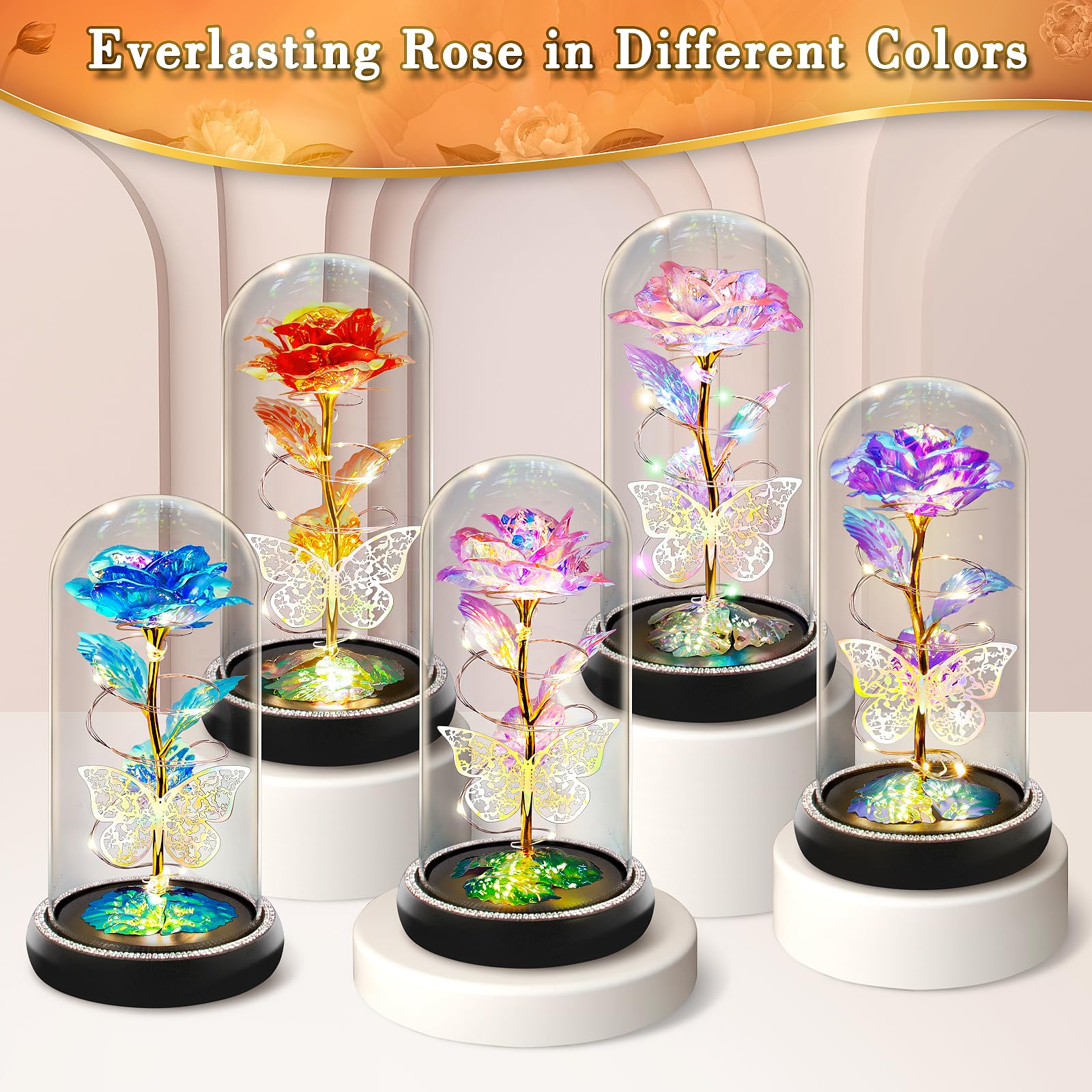 GMAOPHY Light Up Butterfly Preserved Rose in Glass Dome - Romantic Birthday Gift for Women, Wife, Girlfriend, Mom, Grandma | Unique Floral Keepsake for Anniversaries, Valentine's Day & Special Occasions