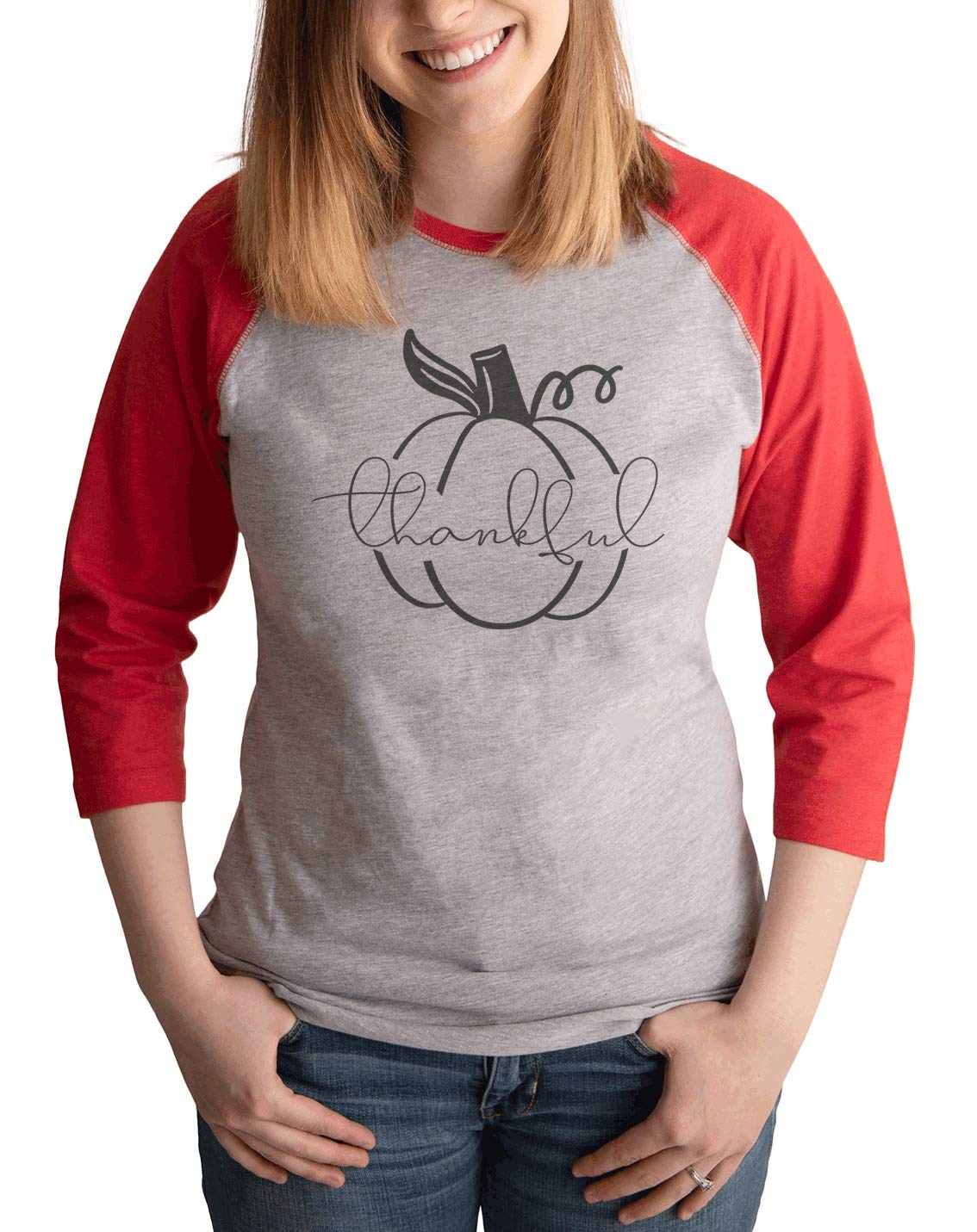 7 ate 9 Apparel Women's Thankful Pumpkin Silhouette T-Shirt - Fall Thanksgiving Graphic Tee for Women, Cute Autumn Outfit Essential