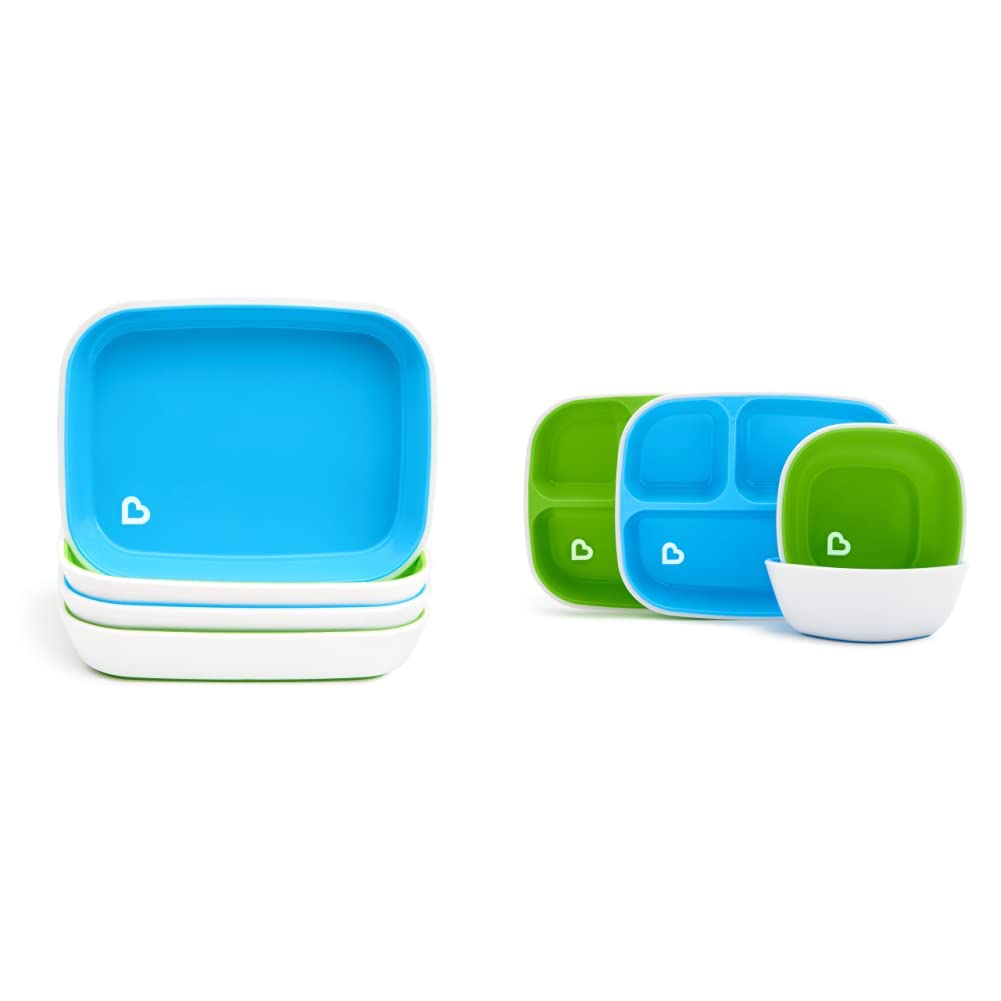 Munchkin Splash Toddler Plates & Divided Bowl Set - 8-Piece BPA-Free Baby Feeding Dishware (Blue/Green) | Perfect for Mealtime, Daycare & Travel Use